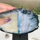 Brazilian Teal Agate Slice on Metal Base, 11.5" Tall #5065TL - 050 - Brazil GemsBrazil GemsBrazilian Teal Agate Slice on Metal Base, 11.5" Tall #5065TL - 050Slices on Fixed Bases5065TL - 050