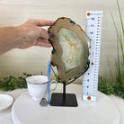 Brazilian Teal Agate Slice on Metal Base, 11.7" Tall #5065TL - 040 - Brazil GemsBrazil GemsBrazilian Teal Agate Slice on Metal Base, 11.7" Tall #5065TL - 040Slices on Fixed Bases5065TL - 040