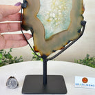 Brazilian Teal Agate Slice on Metal Base, 11.7" Tall #5065TL - 040 - Brazil GemsBrazil GemsBrazilian Teal Agate Slice on Metal Base, 11.7" Tall #5065TL - 040Slices on Fixed Bases5065TL - 040