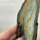 Brazilian Teal Agate Slice on Metal Base, 11.7" Tall #5065TL - 040 - Brazil GemsBrazil GemsBrazilian Teal Agate Slice on Metal Base, 11.7" Tall #5065TL - 040Slices on Fixed Bases5065TL - 040