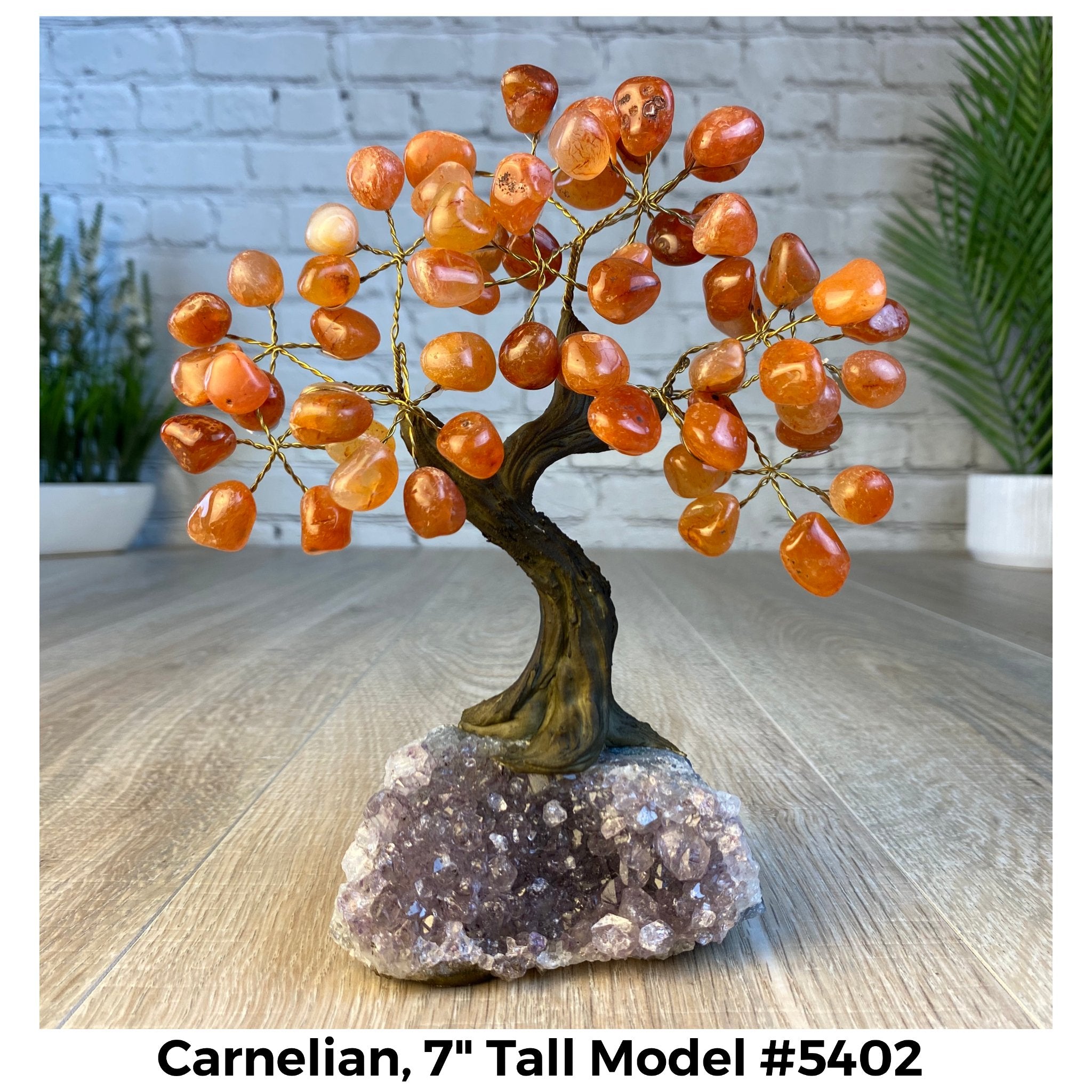 Carnelian 7" Tall Handmade Gemstone Tree on a Crystal base, 60 Gems #5402CARN - Brazil GemsBrazil GemsCarnelian 7" Tall Handmade Gemstone Tree on a Crystal base, 60 Gems #5402CARNGemstone Trees5402CARN