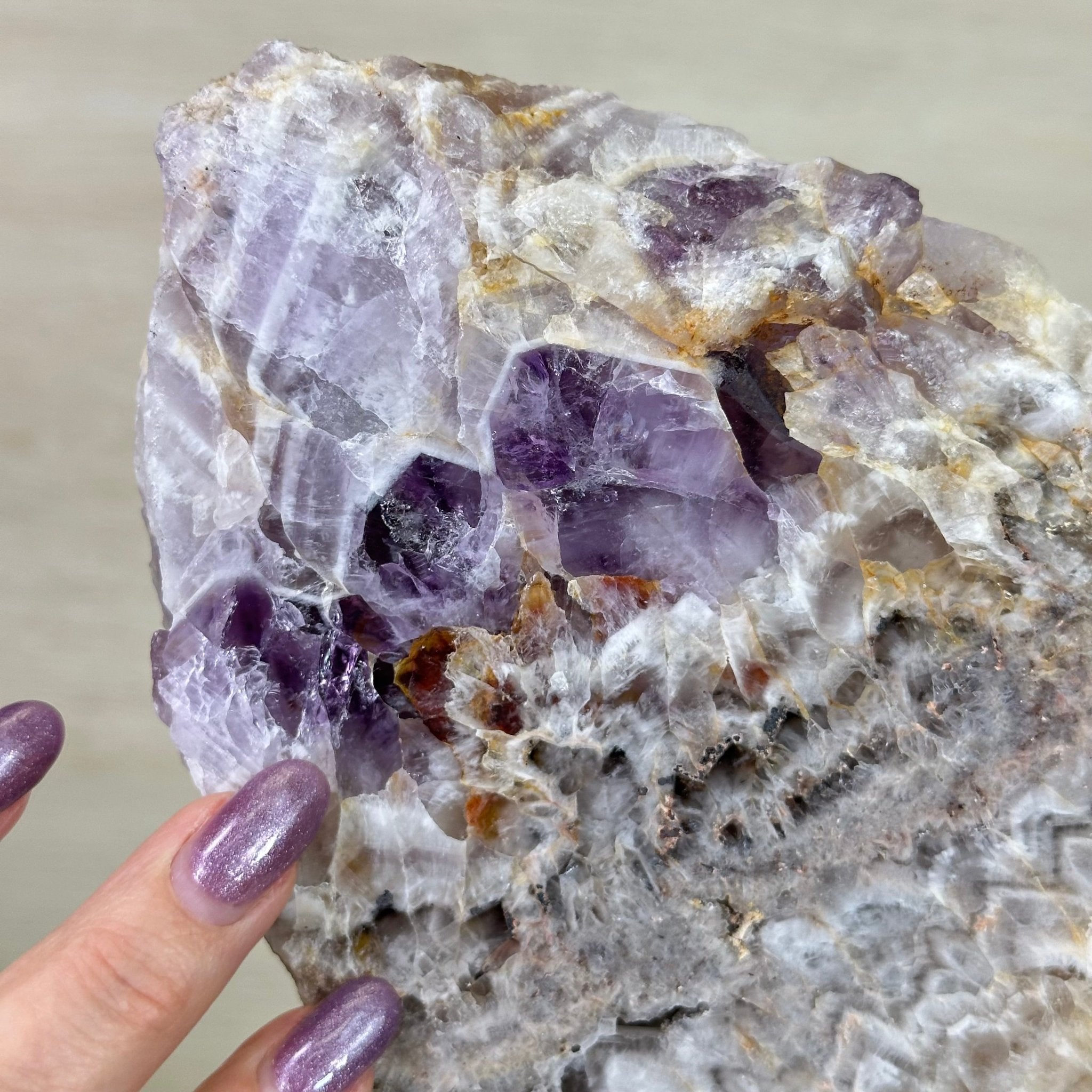 Chevron Amethyst Crystal Slice on a Stand, 4.1 lbs & 11.9" Tall #5621AC - 001 - Brazil GemsBrazil GemsChevron Amethyst Crystal Slice on a Stand, 4.1 lbs & 11.9" Tall #5621AC - 001Slices on Fixed Bases5621AC - 001