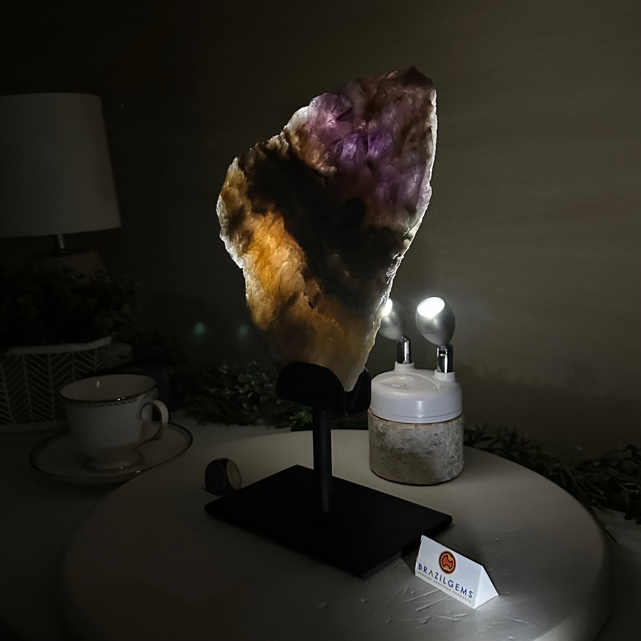 Chevron Amethyst Crystal Slice on a Stand, 4.1 lbs & 11.9" Tall #5621AC - 001 - Brazil GemsBrazil GemsChevron Amethyst Crystal Slice on a Stand, 4.1 lbs & 11.9" Tall #5621AC - 001Slices on Fixed Bases5621AC - 001