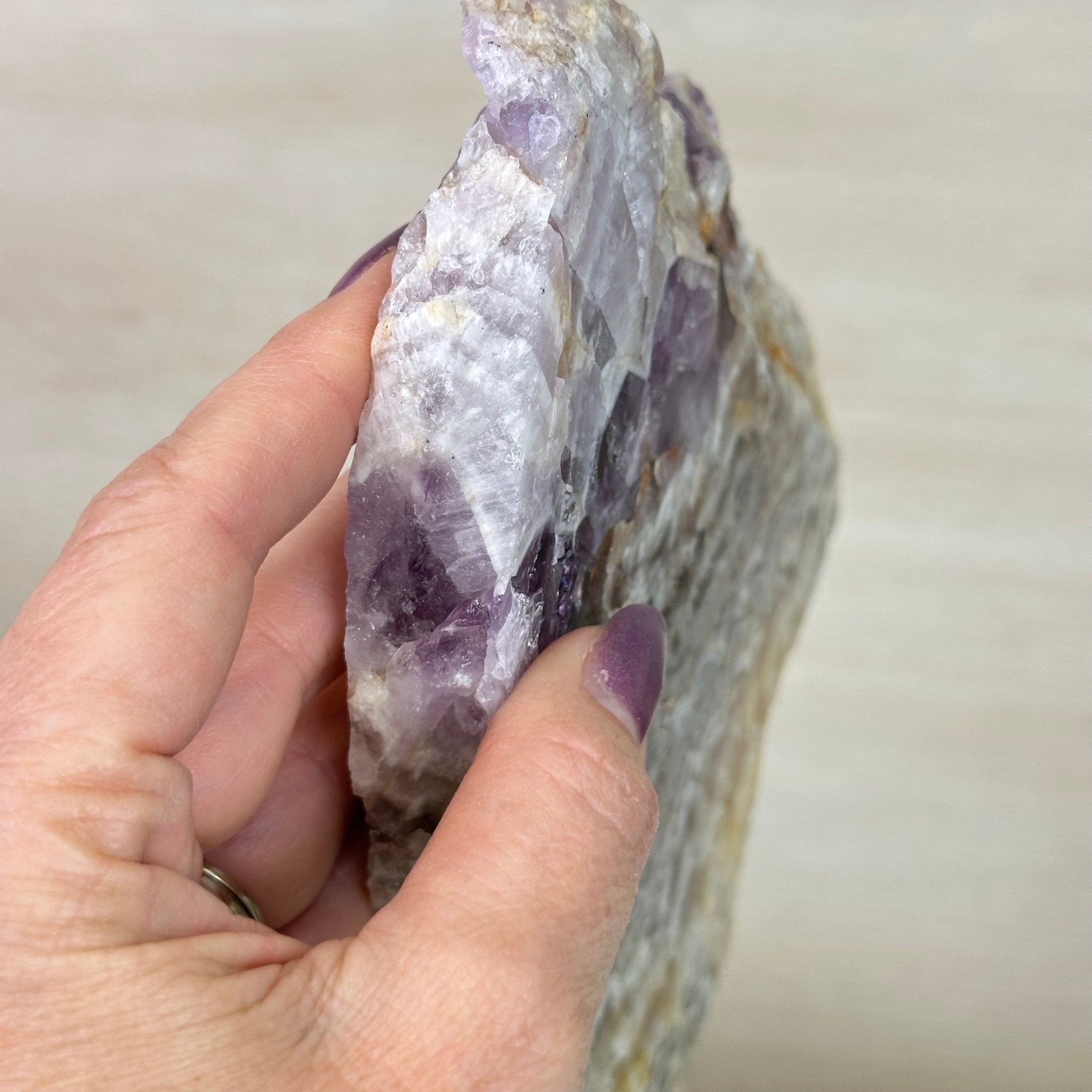 Chevron Amethyst Crystal Slice on a Stand, 4.1 lbs & 11.9" Tall #5621AC - 001 - Brazil GemsBrazil GemsChevron Amethyst Crystal Slice on a Stand, 4.1 lbs & 11.9" Tall #5621AC - 001Slices on Fixed Bases5621AC - 001