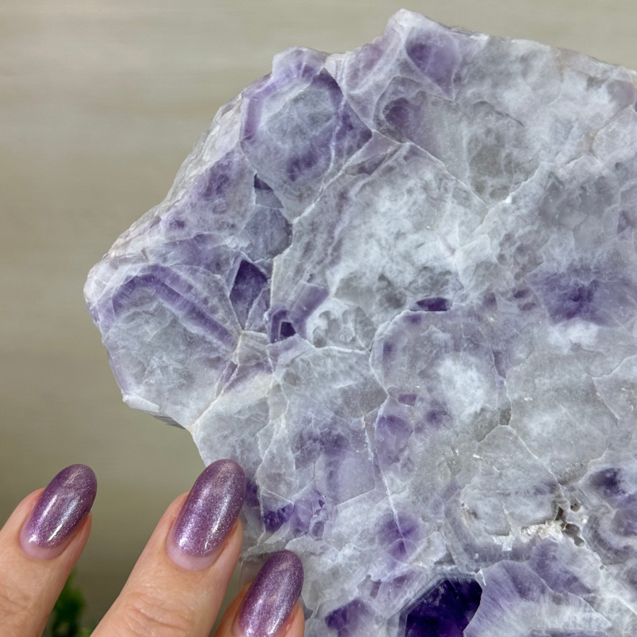 Chevron Amethyst Crystal Slice on a Stand, 4.1 lbs & 12.5" Tall #5621AC - 002 - Brazil GemsBrazil GemsChevron Amethyst Crystal Slice on a Stand, 4.1 lbs & 12.5" Tall #5621AC - 002Slices on Fixed Bases5621AC - 002