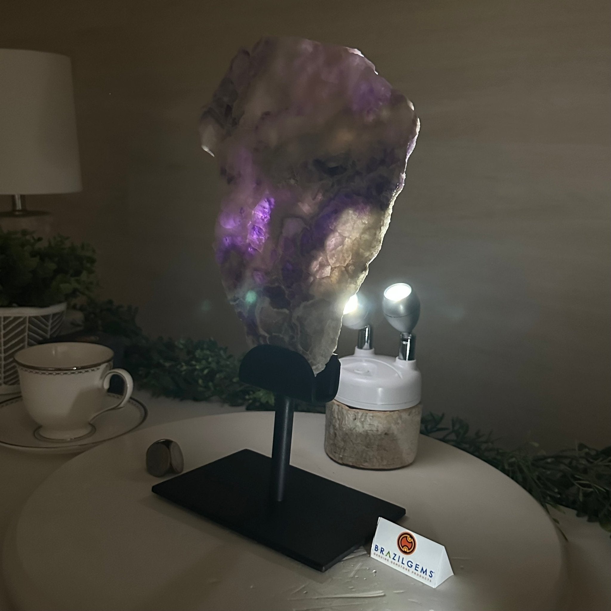 Chevron Amethyst Crystal Slice on a Stand, 4.1 lbs & 12.5" Tall #5621AC - 002 - Brazil GemsBrazil GemsChevron Amethyst Crystal Slice on a Stand, 4.1 lbs & 12.5" Tall #5621AC - 002Slices on Fixed Bases5621AC - 002