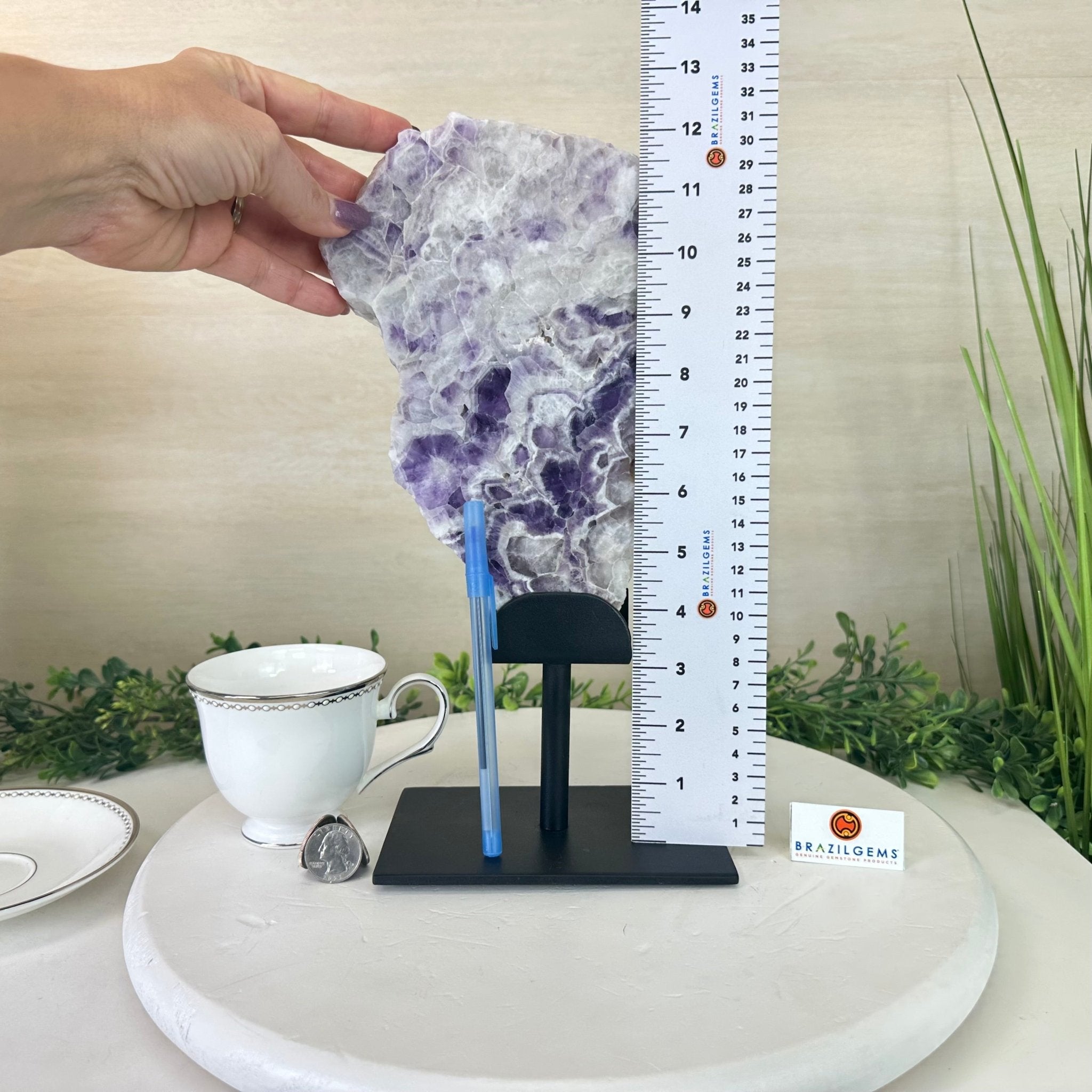 Chevron Amethyst Crystal Slice on a Stand, 4.1 lbs & 12.5" Tall #5621AC - 002 - Brazil GemsBrazil GemsChevron Amethyst Crystal Slice on a Stand, 4.1 lbs & 12.5" Tall #5621AC - 002Slices on Fixed Bases5621AC - 002