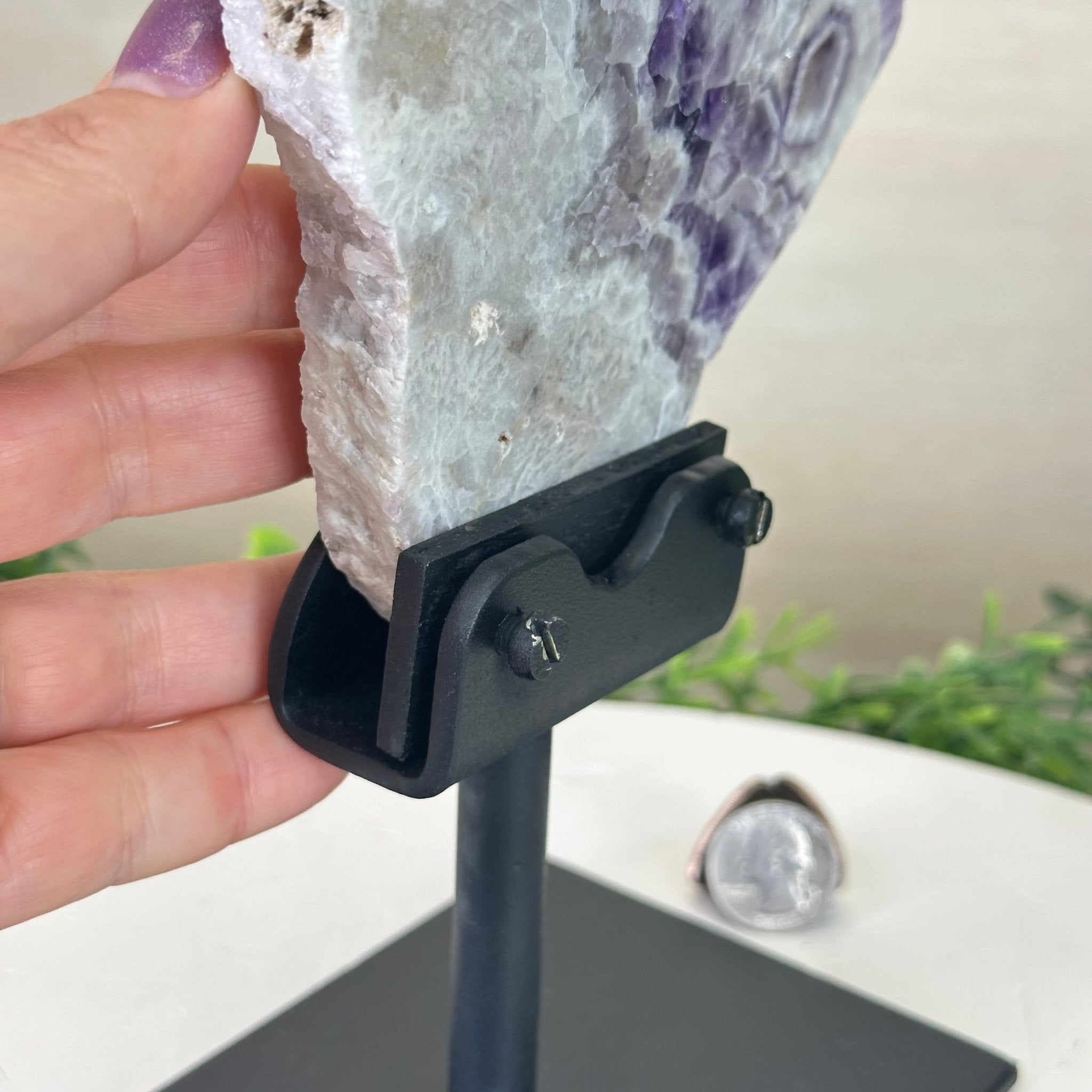 Chevron Amethyst Crystal Slice on a Stand, 4.1 lbs & 12.5" Tall #5621AC - 002 - Brazil GemsBrazil GemsChevron Amethyst Crystal Slice on a Stand, 4.1 lbs & 12.5" Tall #5621AC - 002Slices on Fixed Bases5621AC - 002