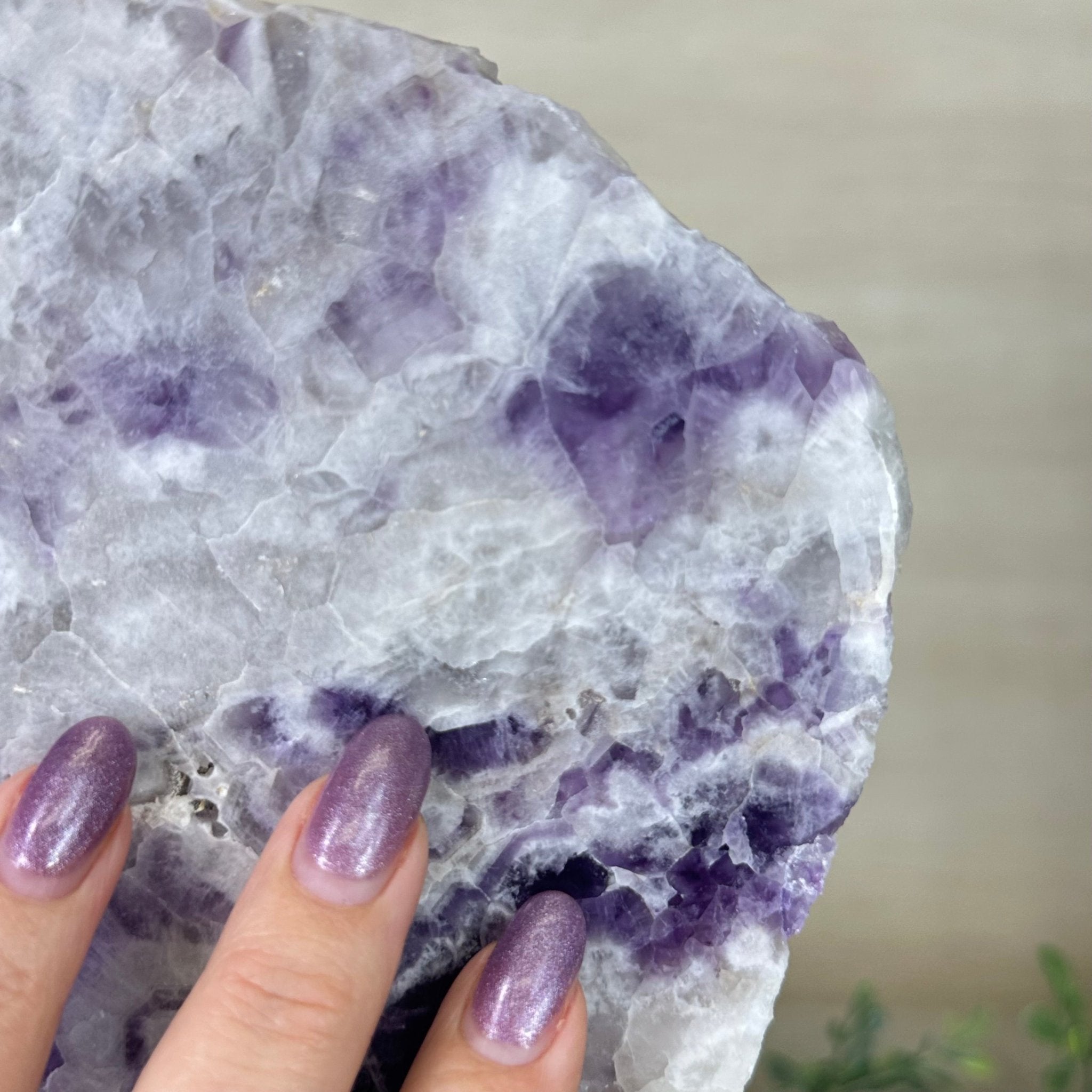 Chevron Amethyst Crystal Slice on a Stand, 4.1 lbs & 12.5" Tall #5621AC - 002 - Brazil GemsBrazil GemsChevron Amethyst Crystal Slice on a Stand, 4.1 lbs & 12.5" Tall #5621AC - 002Slices on Fixed Bases5621AC - 002