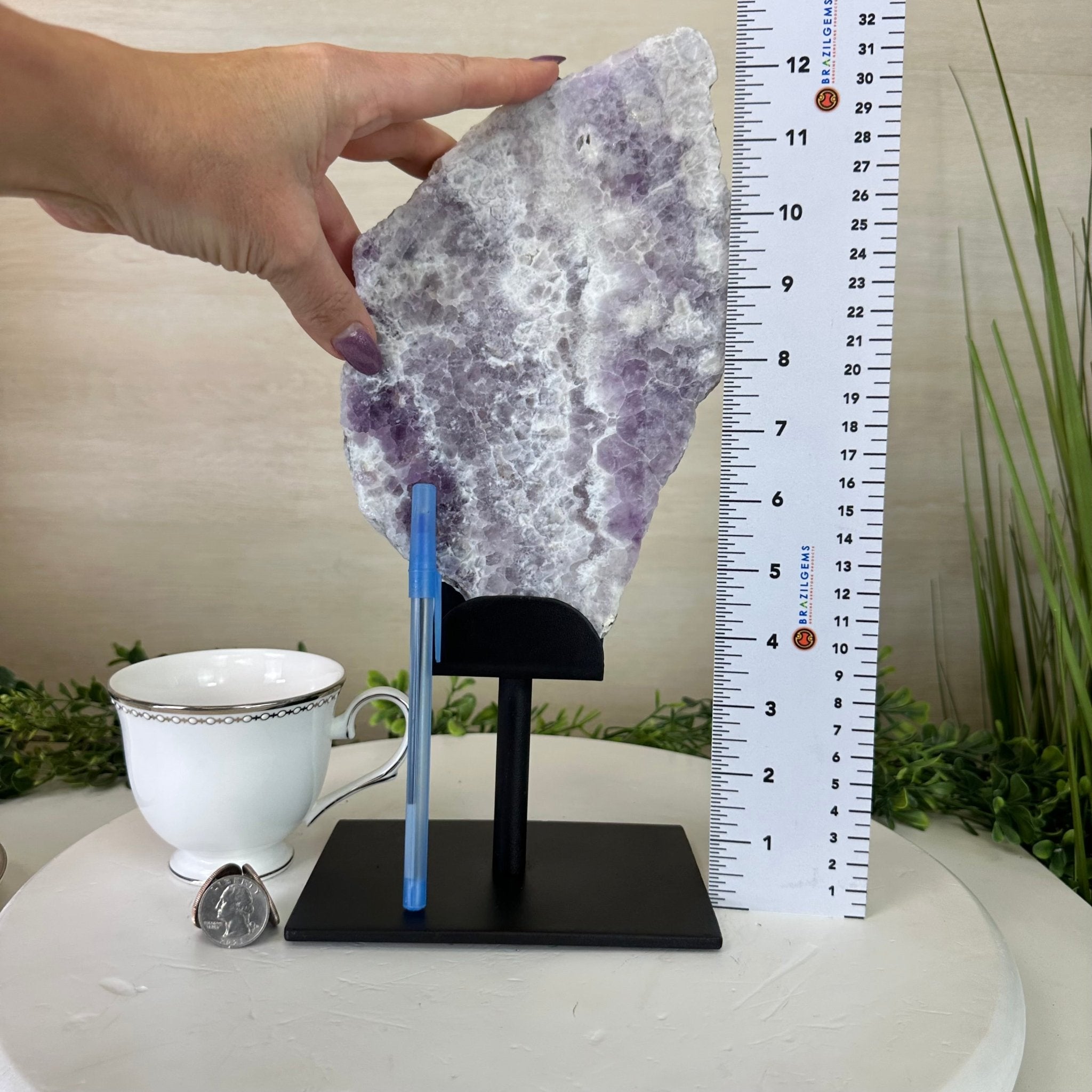 Chevron Amethyst Crystal Slice on a Stand, 4.1 lbs & 12.7" Tall #5621AC - 003 - Brazil GemsBrazil GemsChevron Amethyst Crystal Slice on a Stand, 4.1 lbs & 12.7" Tall #5621AC - 003Slices on Fixed Bases5621AC - 003