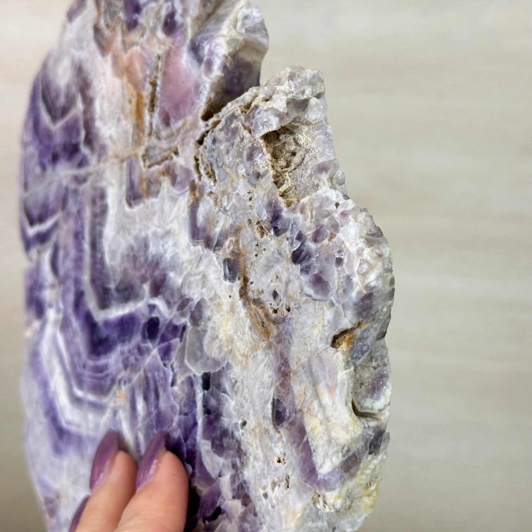 Chevron Amethyst Crystal Slice on a Stand, 4.2 lbs & 12.7" Tall #5621AC - 005 - Brazil GemsBrazil GemsChevron Amethyst Crystal Slice on a Stand, 4.2 lbs & 12.7" Tall #5621AC - 005Slices on Fixed Bases5621AC - 005