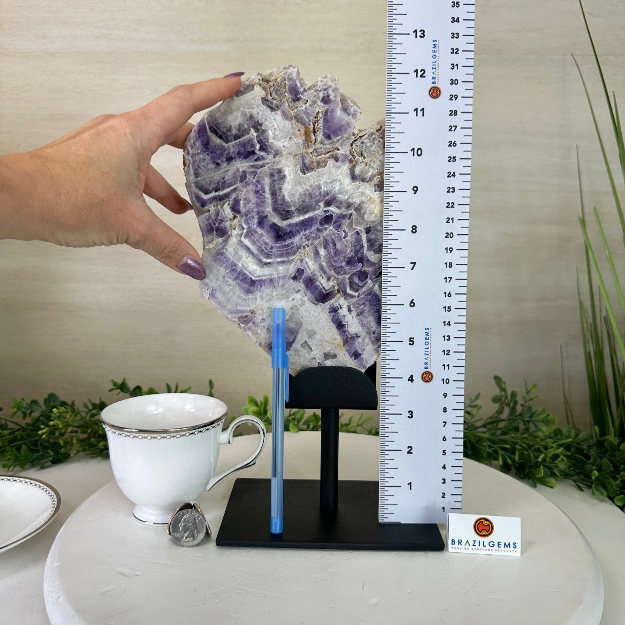 Chevron Amethyst Crystal Slice on a Stand, 4.2 lbs & 12.7" Tall #5621AC - 005 - Brazil GemsBrazil GemsChevron Amethyst Crystal Slice on a Stand, 4.2 lbs & 12.7" Tall #5621AC - 005Slices on Fixed Bases5621AC - 005