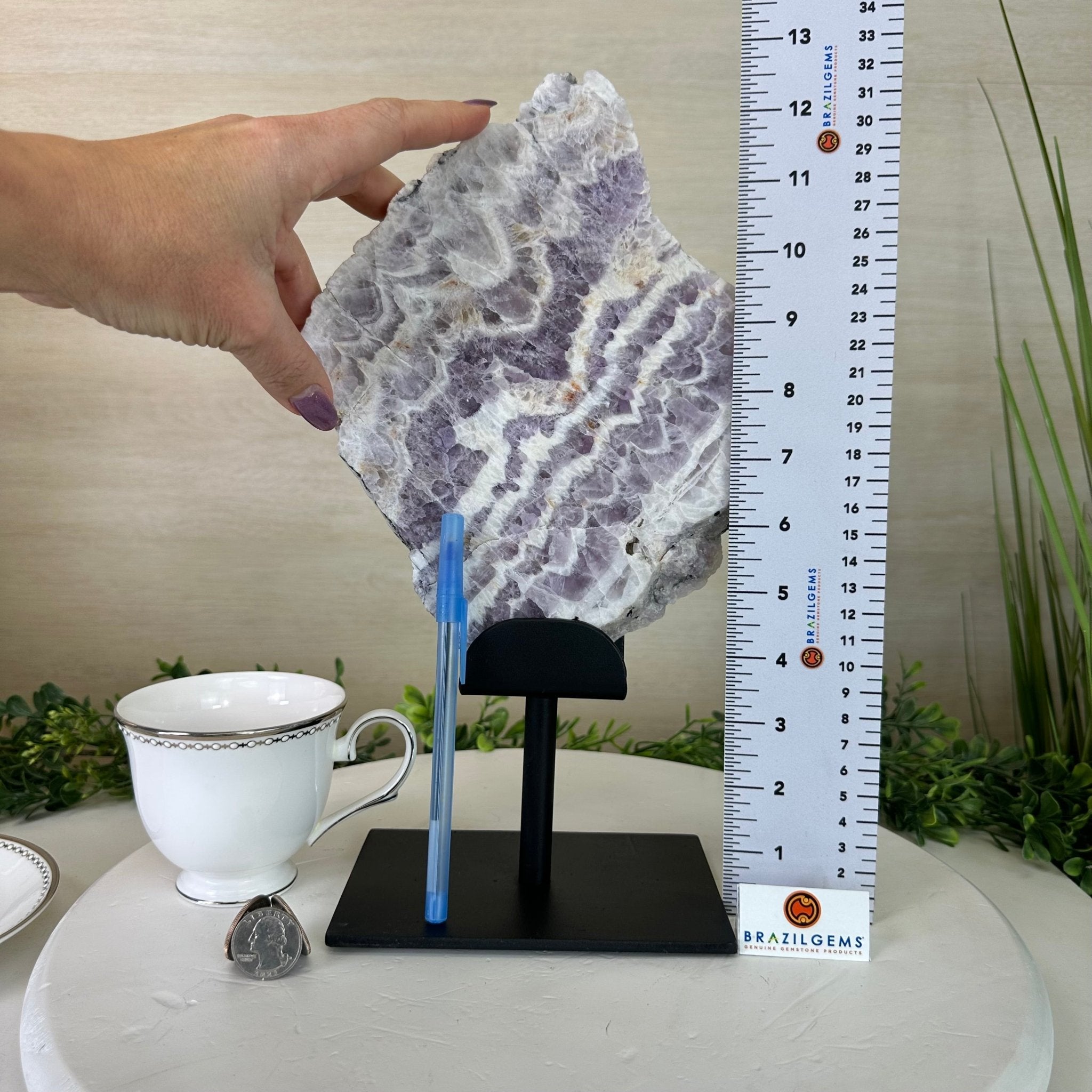 Chevron Amethyst Crystal Slice on a Stand, 4.2 lbs & 12.8" Tall #5621AC - 004 - Brazil GemsBrazil GemsChevron Amethyst Crystal Slice on a Stand, 4.2 lbs & 12.8" Tall #5621AC - 004Slices on Fixed Bases5621AC - 004