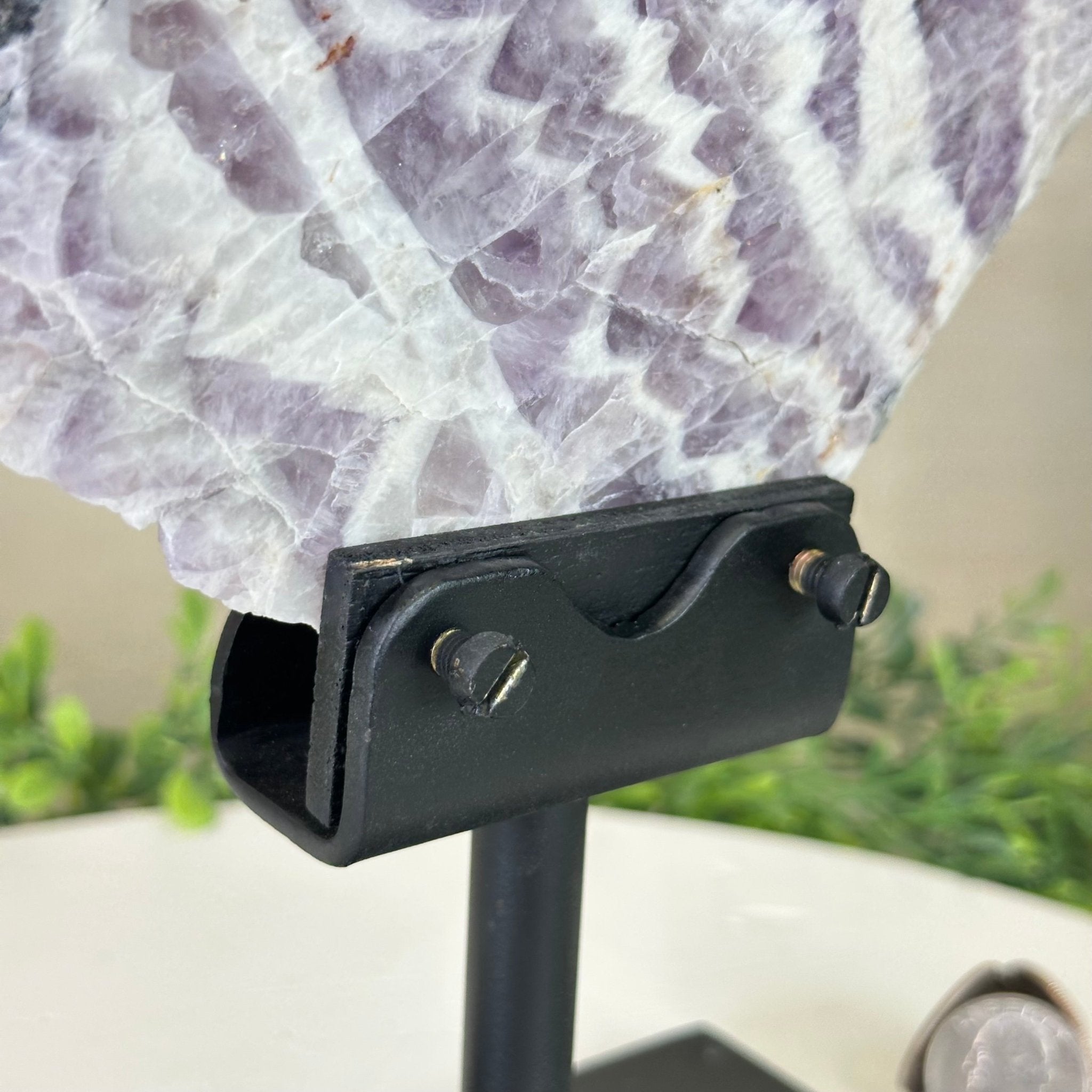 Chevron Amethyst Crystal Slice on a Stand, 4.2 lbs & 12.8" Tall #5621AC - 004 - Brazil GemsBrazil GemsChevron Amethyst Crystal Slice on a Stand, 4.2 lbs & 12.8" Tall #5621AC - 004Slices on Fixed Bases5621AC - 004