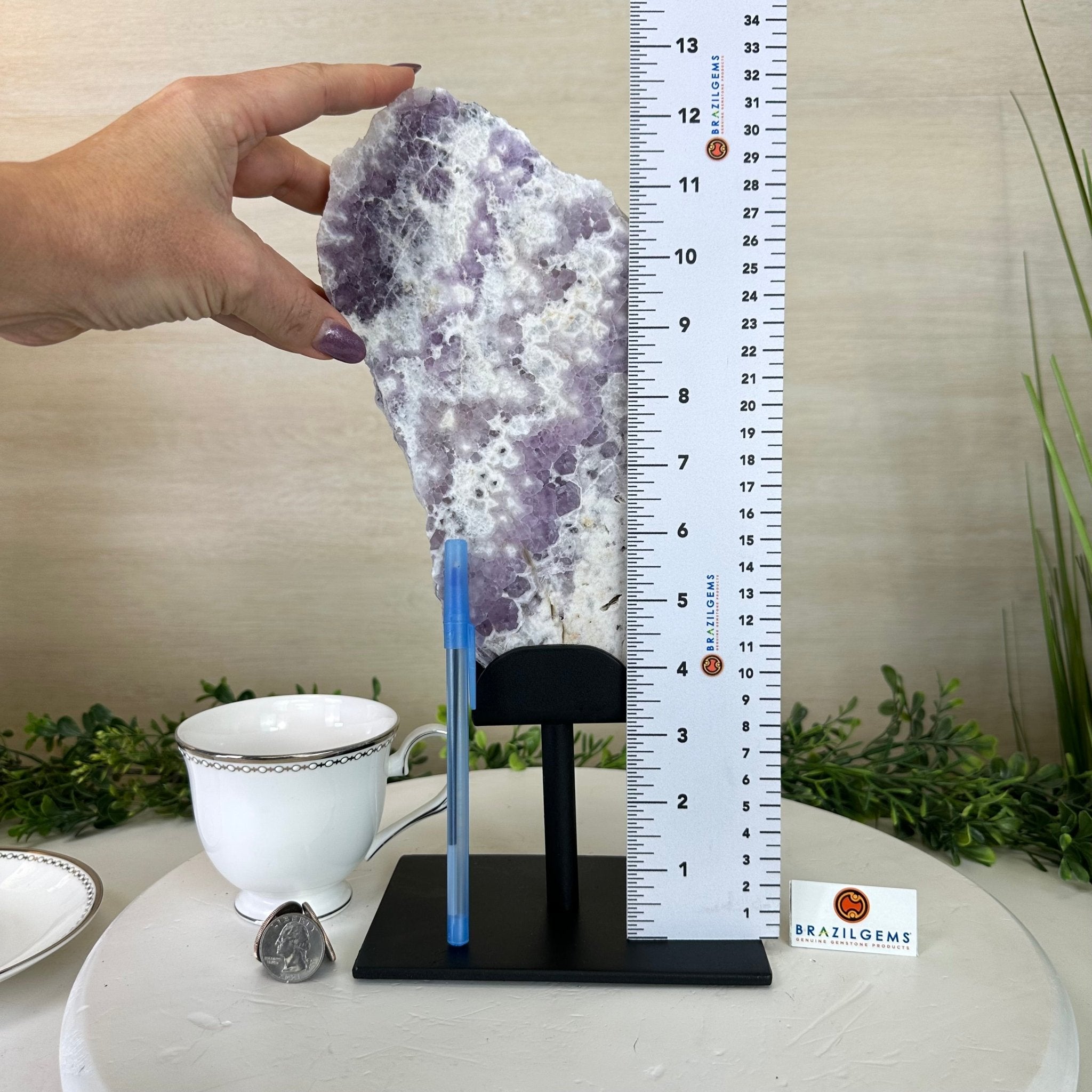 Chevron Amethyst Crystal Slice on a Stand, 4.3 lbs & 12.8" Tall #5621AC - 007 - Brazil GemsBrazil GemsChevron Amethyst Crystal Slice on a Stand, 4.3 lbs & 12.8" Tall #5621AC - 007Slices on Fixed Bases5621AC - 007