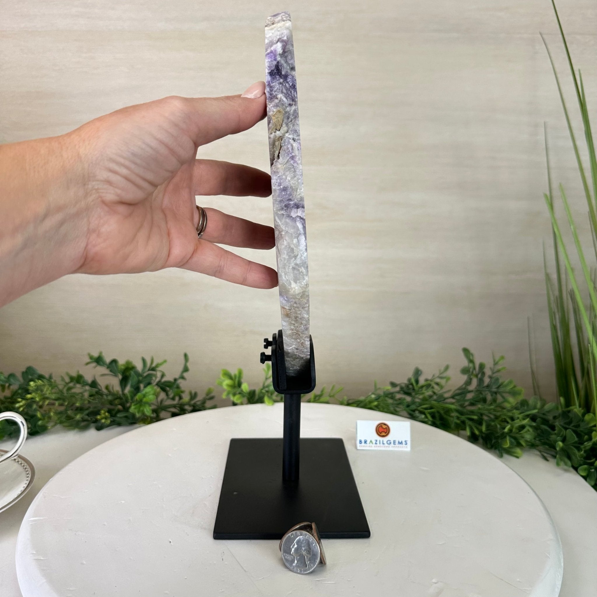 Chevron Amethyst Crystal Slice on a Stand, 4.3 lbs & 13.1" Tall #5621AC - 009 - Brazil GemsBrazil GemsChevron Amethyst Crystal Slice on a Stand, 4.3 lbs & 13.1" Tall #5621AC - 009Slices on Fixed Bases5621AC - 009