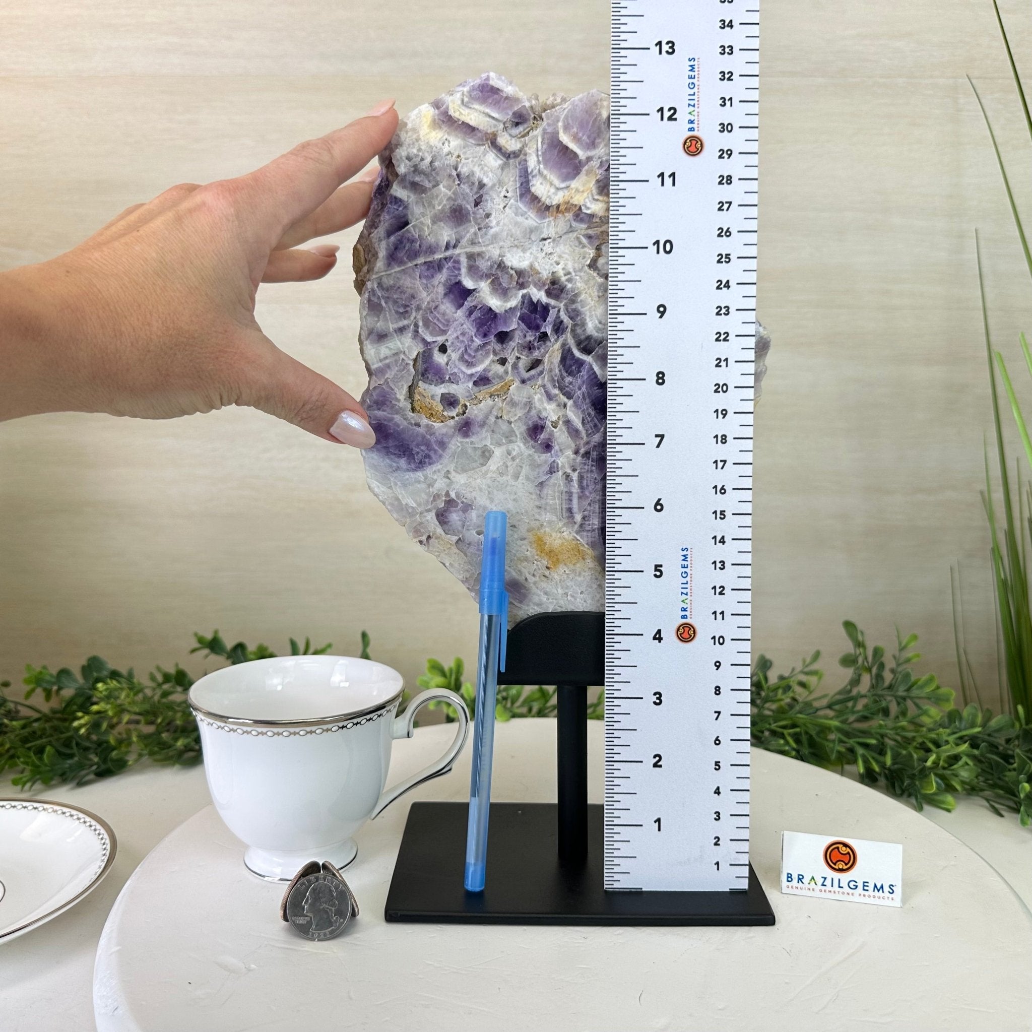 Chevron Amethyst Crystal Slice on a Stand, 4.3 lbs & 13.1" Tall #5621AC - 009 - Brazil GemsBrazil GemsChevron Amethyst Crystal Slice on a Stand, 4.3 lbs & 13.1" Tall #5621AC - 009Slices on Fixed Bases5621AC - 009