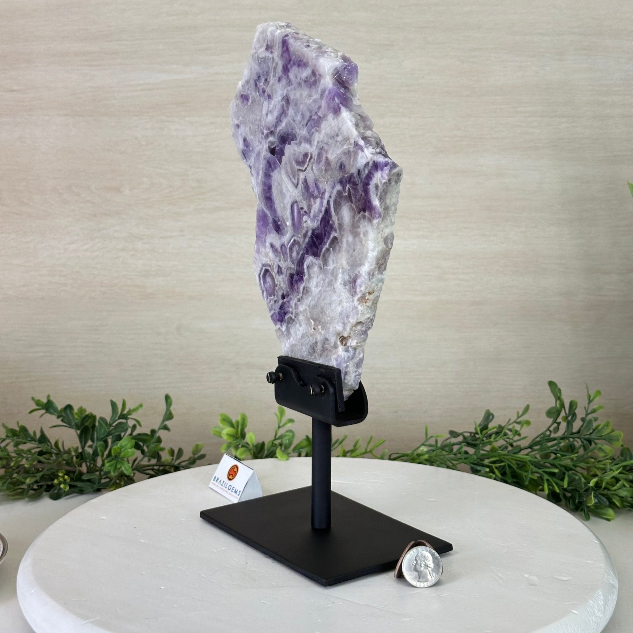 Chevron Amethyst Crystal Slice on a Stand, 4.3 lbs & 13.1" Tall #5621AC - 010 - Brazil GemsBrazil GemsChevron Amethyst Crystal Slice on a Stand, 4.3 lbs & 13.1" Tall #5621AC - 010Slices on Fixed Bases5621AC - 010