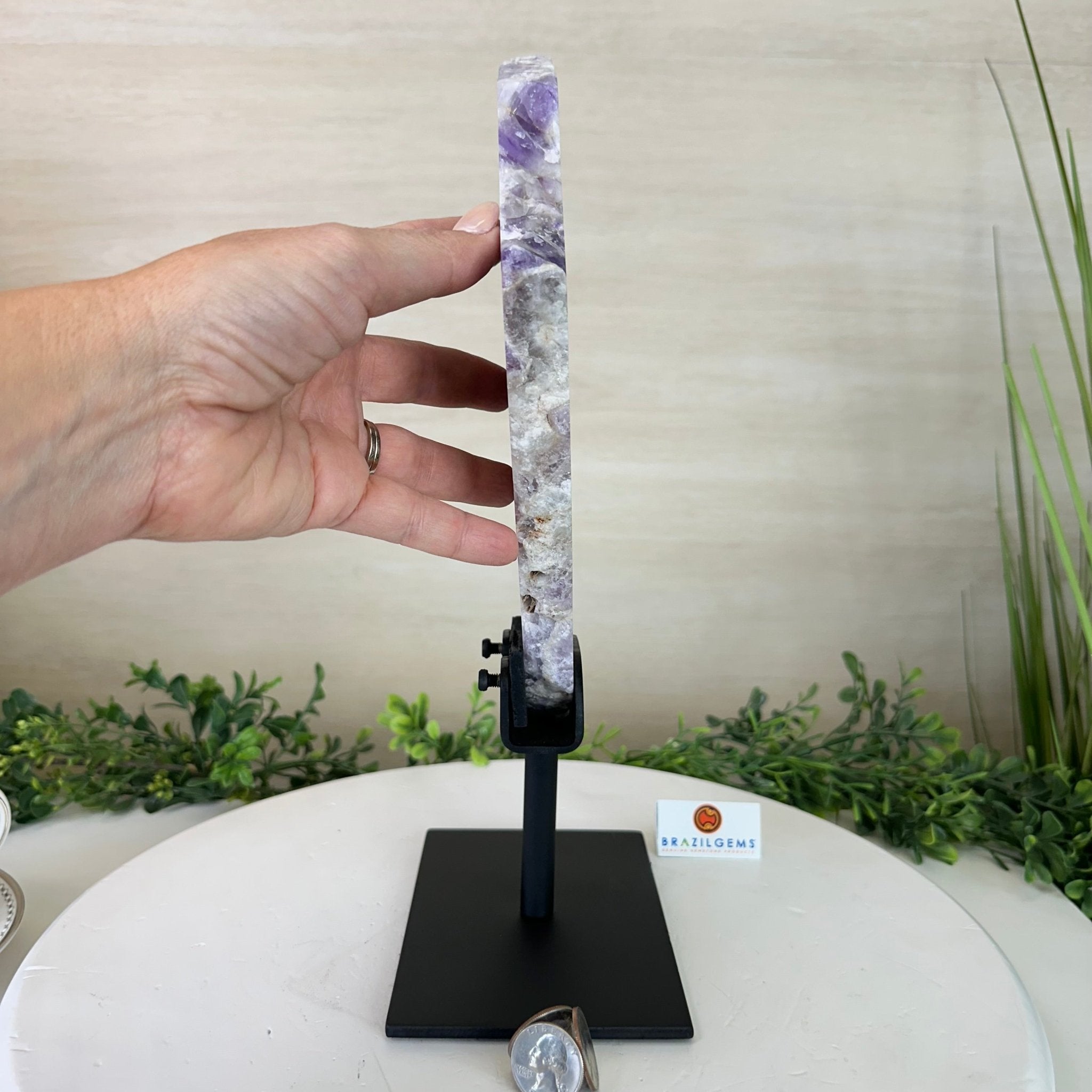 Chevron Amethyst Crystal Slice on a Stand, 4.3 lbs & 13.1" Tall #5621AC - 010 - Brazil GemsBrazil GemsChevron Amethyst Crystal Slice on a Stand, 4.3 lbs & 13.1" Tall #5621AC - 010Slices on Fixed Bases5621AC - 010