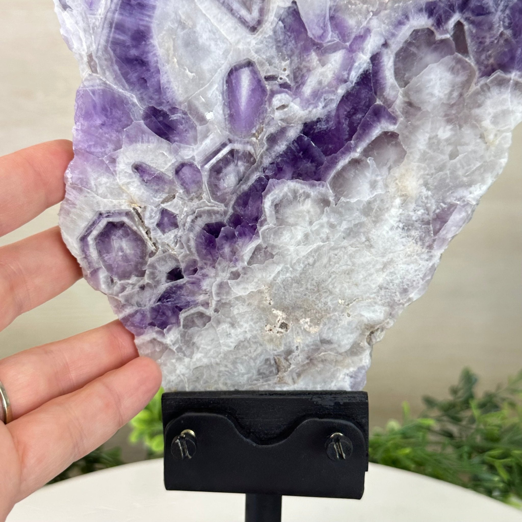 Chevron Amethyst Crystal Slice on a Stand, 4.3 lbs & 13.1" Tall #5621AC - 010 - Brazil GemsBrazil GemsChevron Amethyst Crystal Slice on a Stand, 4.3 lbs & 13.1" Tall #5621AC - 010Slices on Fixed Bases5621AC - 010