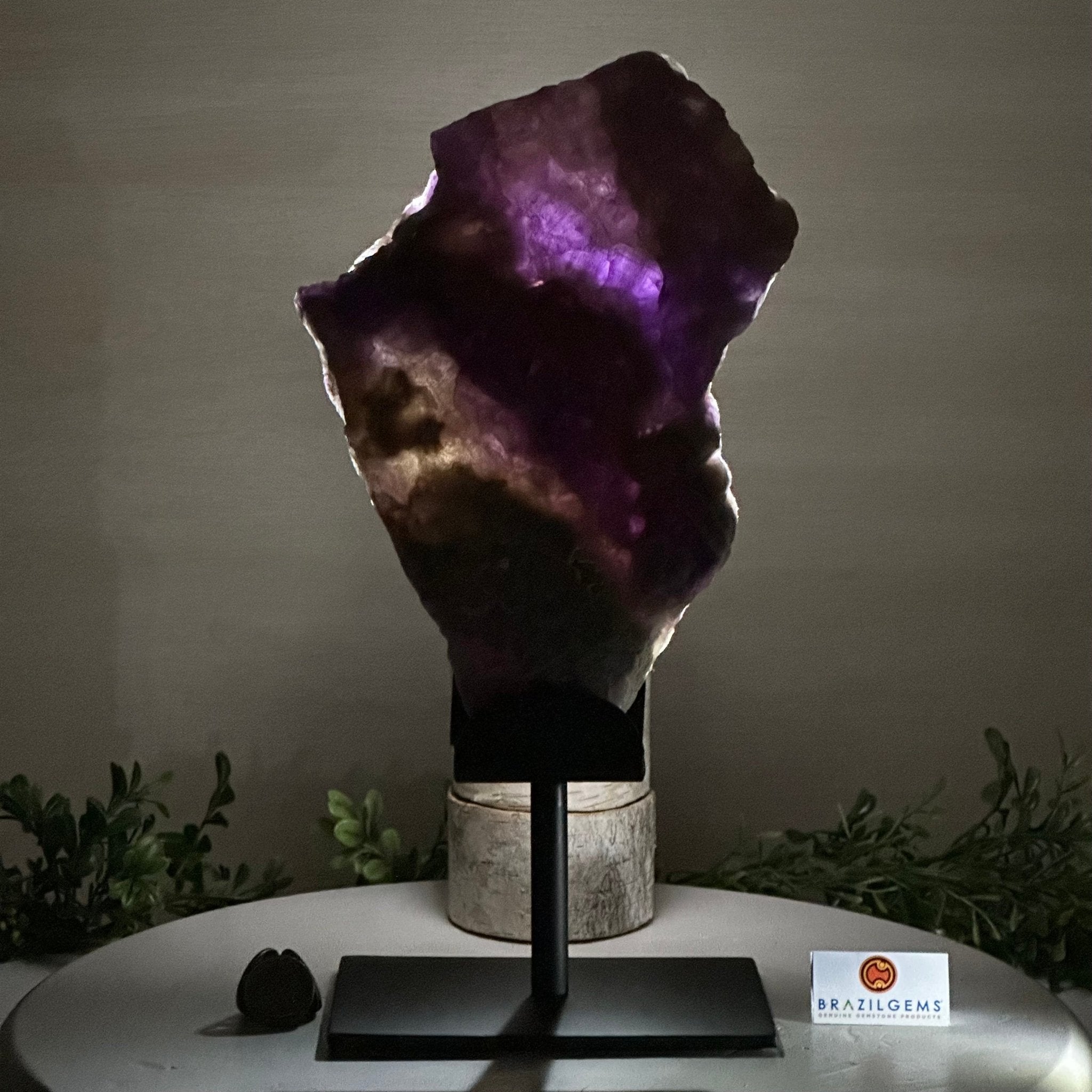 Chevron Amethyst Crystal Slice on a Stand, 4.3 lbs & 13.1" Tall #5621AC - 010 - Brazil GemsBrazil GemsChevron Amethyst Crystal Slice on a Stand, 4.3 lbs & 13.1" Tall #5621AC - 010Slices on Fixed Bases5621AC - 010