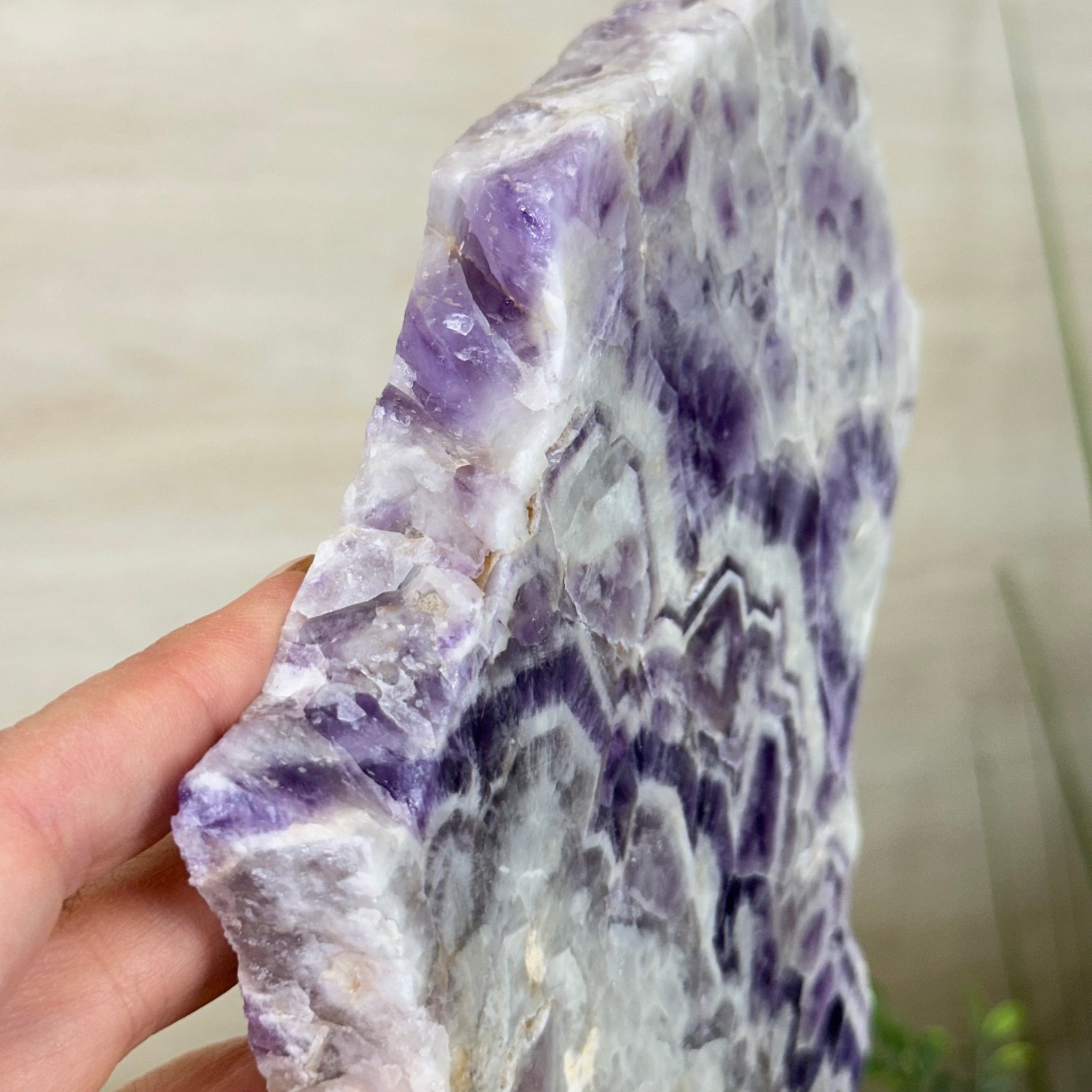 Chevron Amethyst Crystal Slice on a Stand, 4.3 lbs & 13.1" Tall #5621AC - 010 - Brazil GemsBrazil GemsChevron Amethyst Crystal Slice on a Stand, 4.3 lbs & 13.1" Tall #5621AC - 010Slices on Fixed Bases5621AC - 010