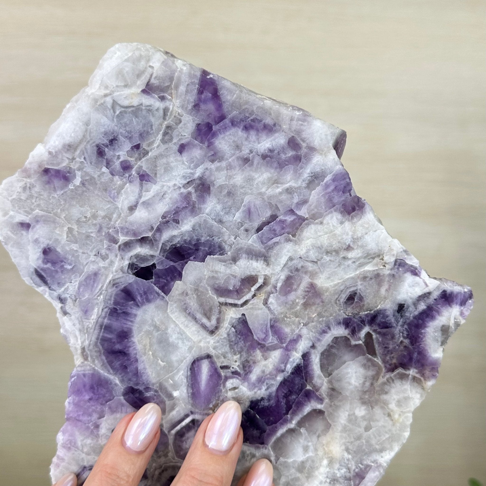 Chevron Amethyst Crystal Slice on a Stand, 4.3 lbs & 13.1" Tall #5621AC - 010 - Brazil GemsBrazil GemsChevron Amethyst Crystal Slice on a Stand, 4.3 lbs & 13.1" Tall #5621AC - 010Slices on Fixed Bases5621AC - 010