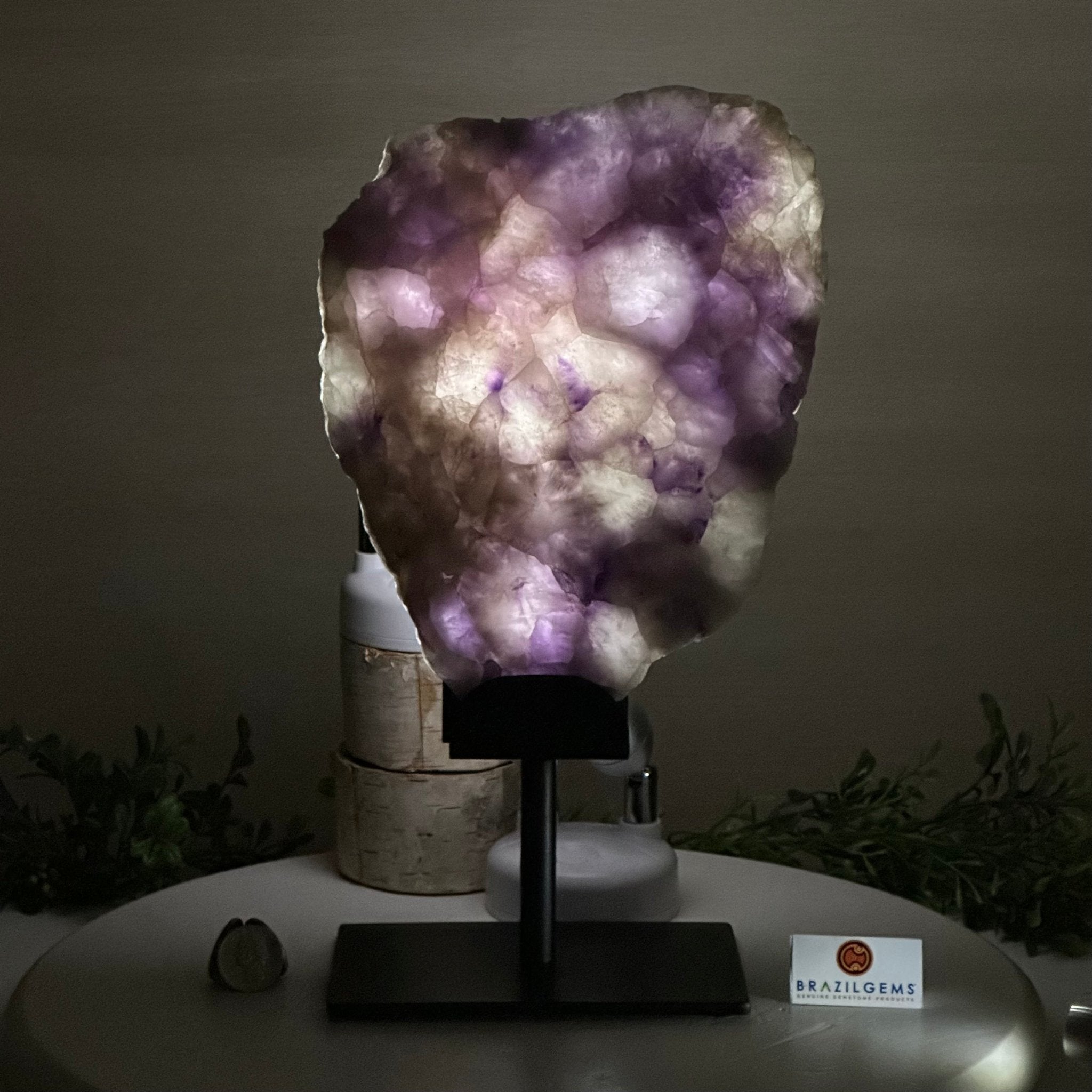 Chevron Amethyst Crystal Slice on a Stand, 4.6 lbs & 12.7" Tall #5621AC - 011 - Brazil GemsBrazil GemsChevron Amethyst Crystal Slice on a Stand, 4.6 lbs & 12.7" Tall #5621AC - 011Slices on Fixed Bases5621AC - 011