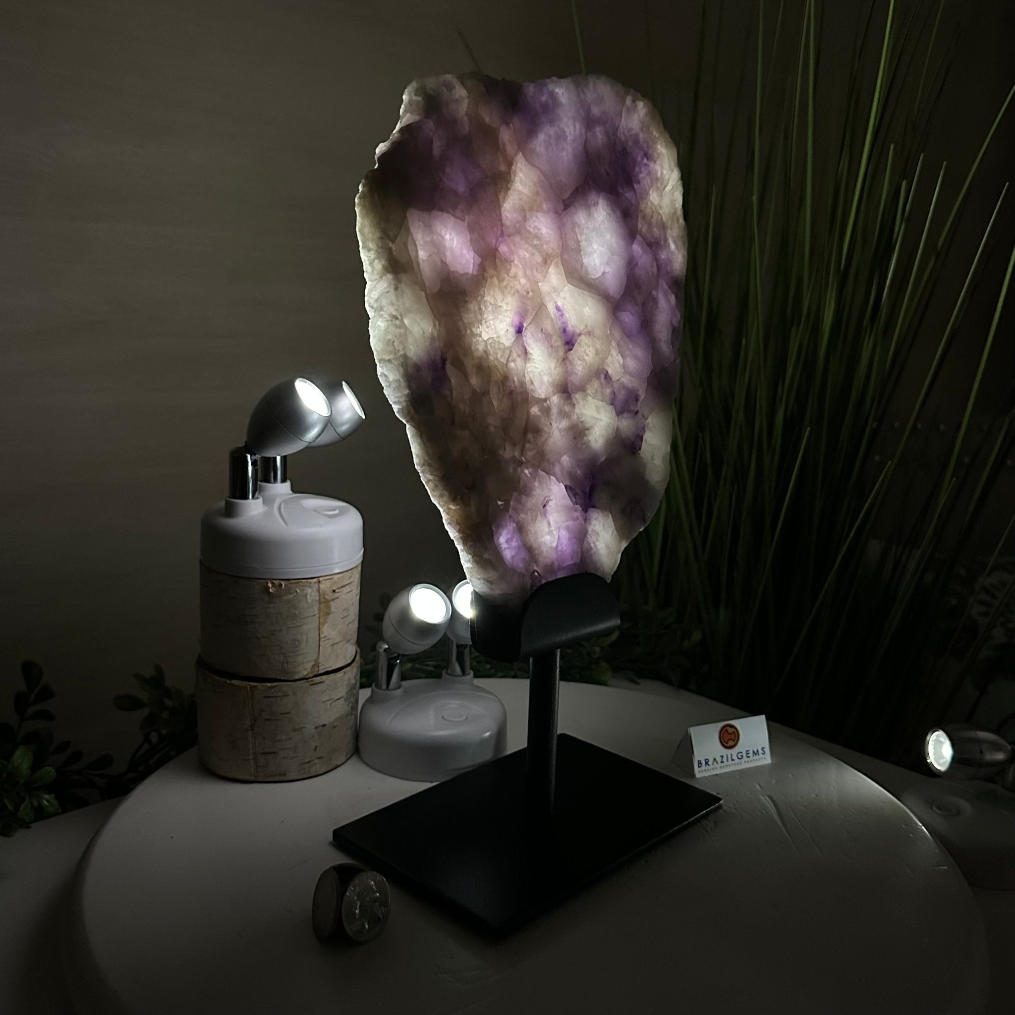 Chevron Amethyst Crystal Slice on a Stand, 4.6 lbs & 12.7" Tall #5621AC - 011 - Brazil GemsBrazil GemsChevron Amethyst Crystal Slice on a Stand, 4.6 lbs & 12.7" Tall #5621AC - 011Slices on Fixed Bases5621AC - 011