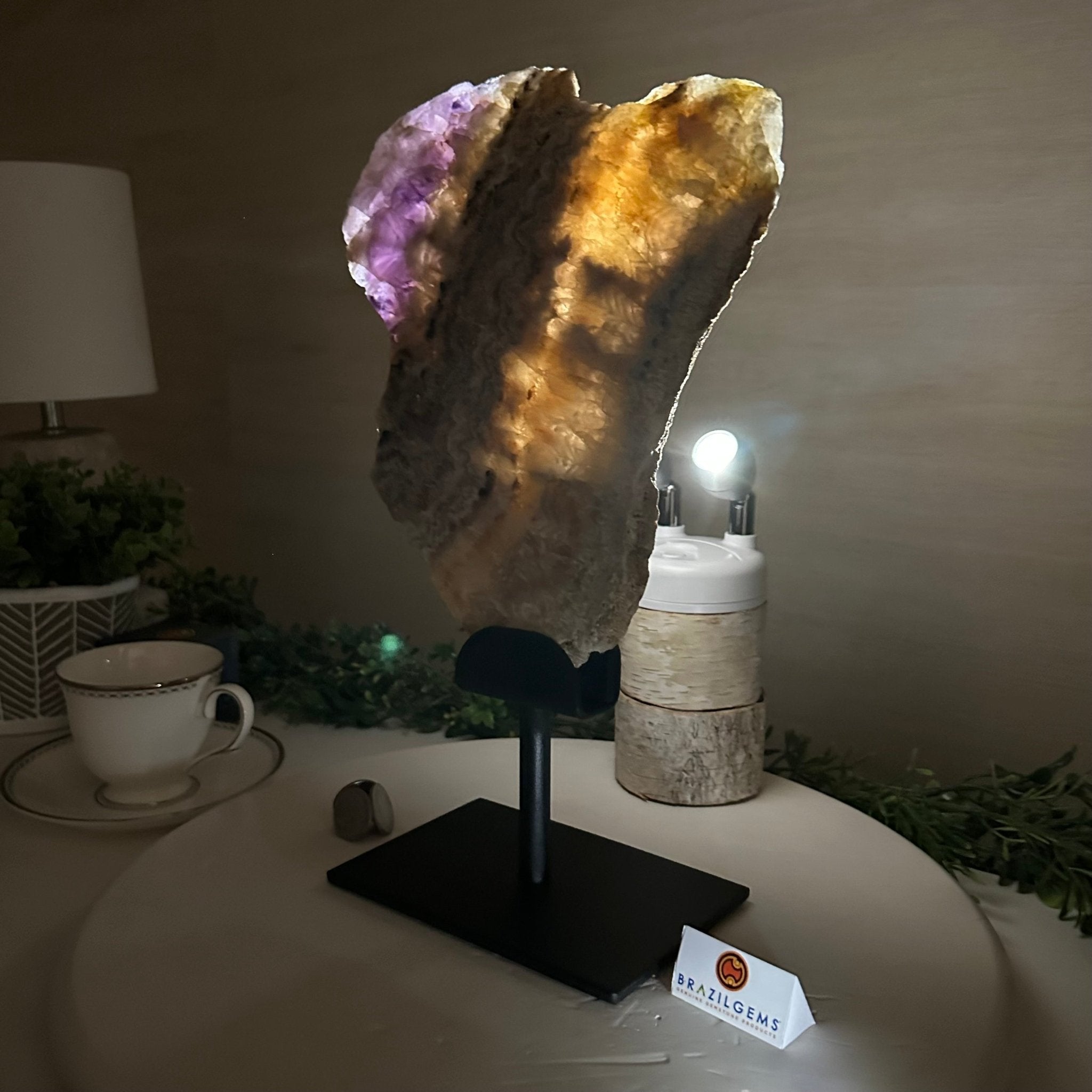 Chevron Amethyst Crystal Slice on a Stand, 4.7 lbs & 13.2" Tall #5621AC - 013 - Brazil GemsBrazil GemsChevron Amethyst Crystal Slice on a Stand, 4.7 lbs & 13.2" Tall #5621AC - 013Slices on Fixed Bases5621AC - 013