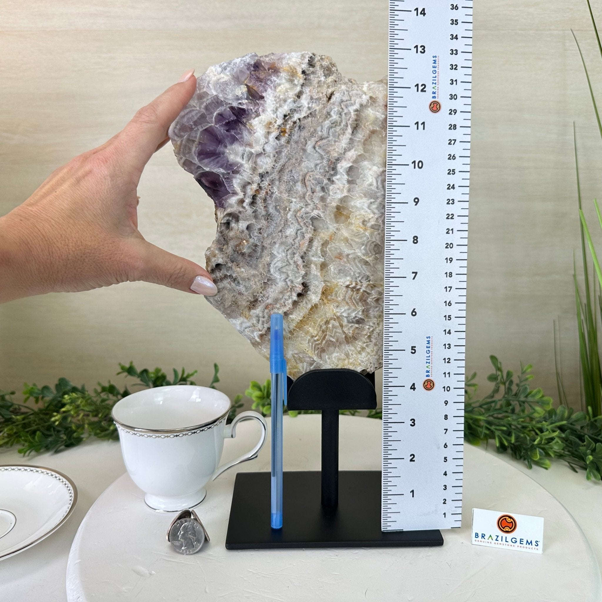 Chevron Amethyst Crystal Slice on a Stand, 4.7 lbs & 13.2" Tall #5621AC - 013 - Brazil GemsBrazil GemsChevron Amethyst Crystal Slice on a Stand, 4.7 lbs & 13.2" Tall #5621AC - 013Slices on Fixed Bases5621AC - 013