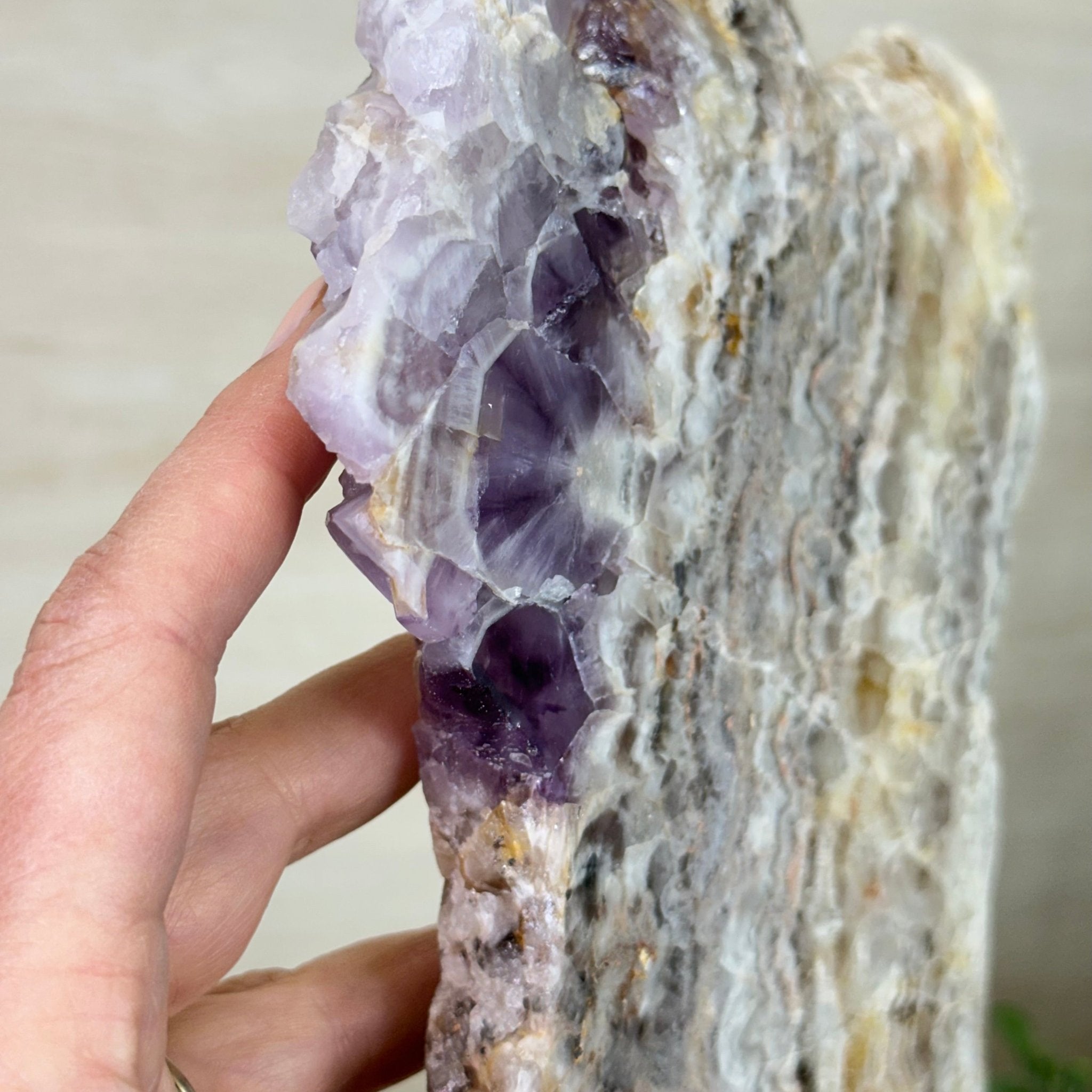 Chevron Amethyst Crystal Slice on a Stand, 4.7 lbs & 13.2" Tall #5621AC - 013 - Brazil GemsBrazil GemsChevron Amethyst Crystal Slice on a Stand, 4.7 lbs & 13.2" Tall #5621AC - 013Slices on Fixed Bases5621AC - 013