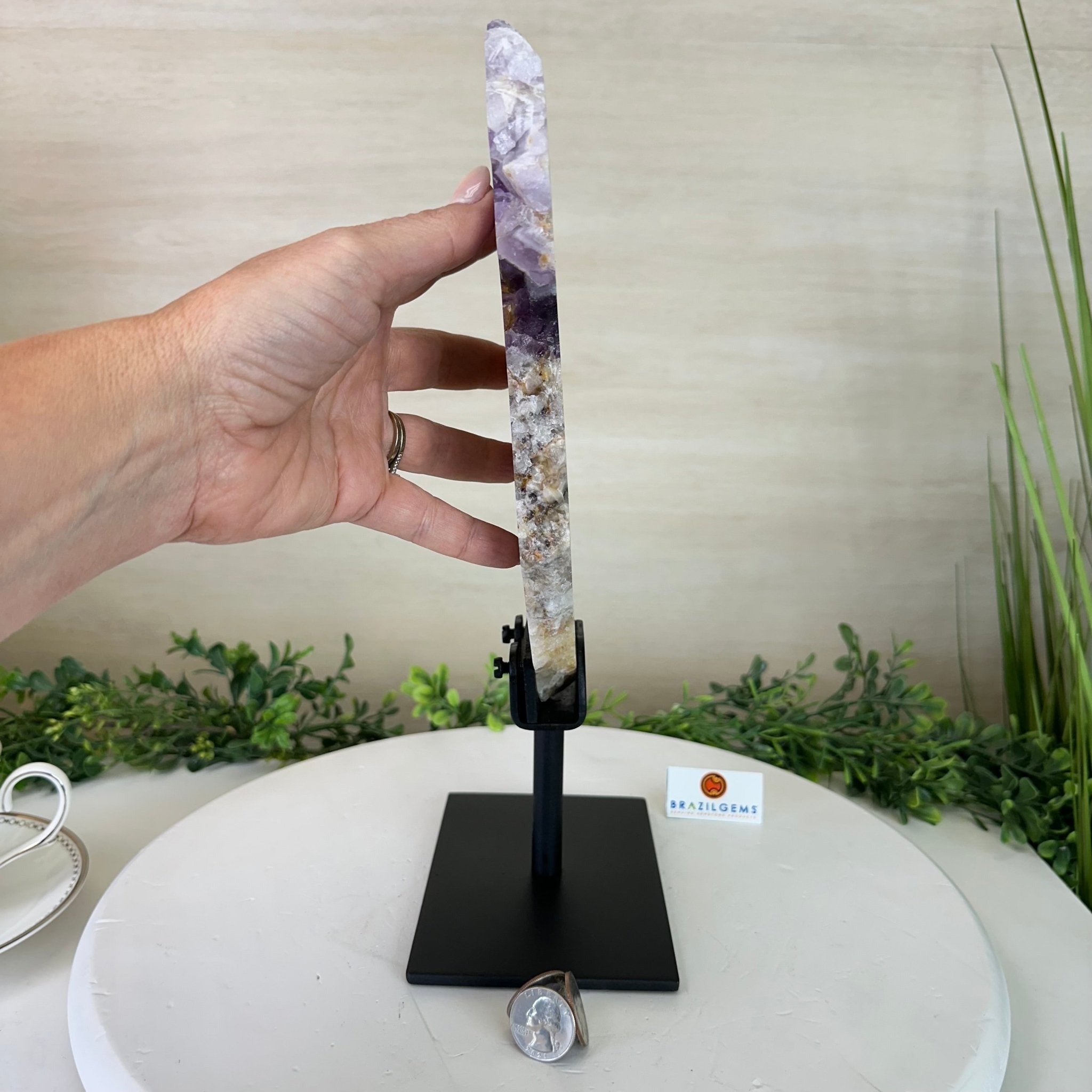 Chevron Amethyst Crystal Slice on a Stand, 4.7 lbs & 13.2" Tall #5621AC - 013 - Brazil GemsBrazil GemsChevron Amethyst Crystal Slice on a Stand, 4.7 lbs & 13.2" Tall #5621AC - 013Slices on Fixed Bases5621AC - 013