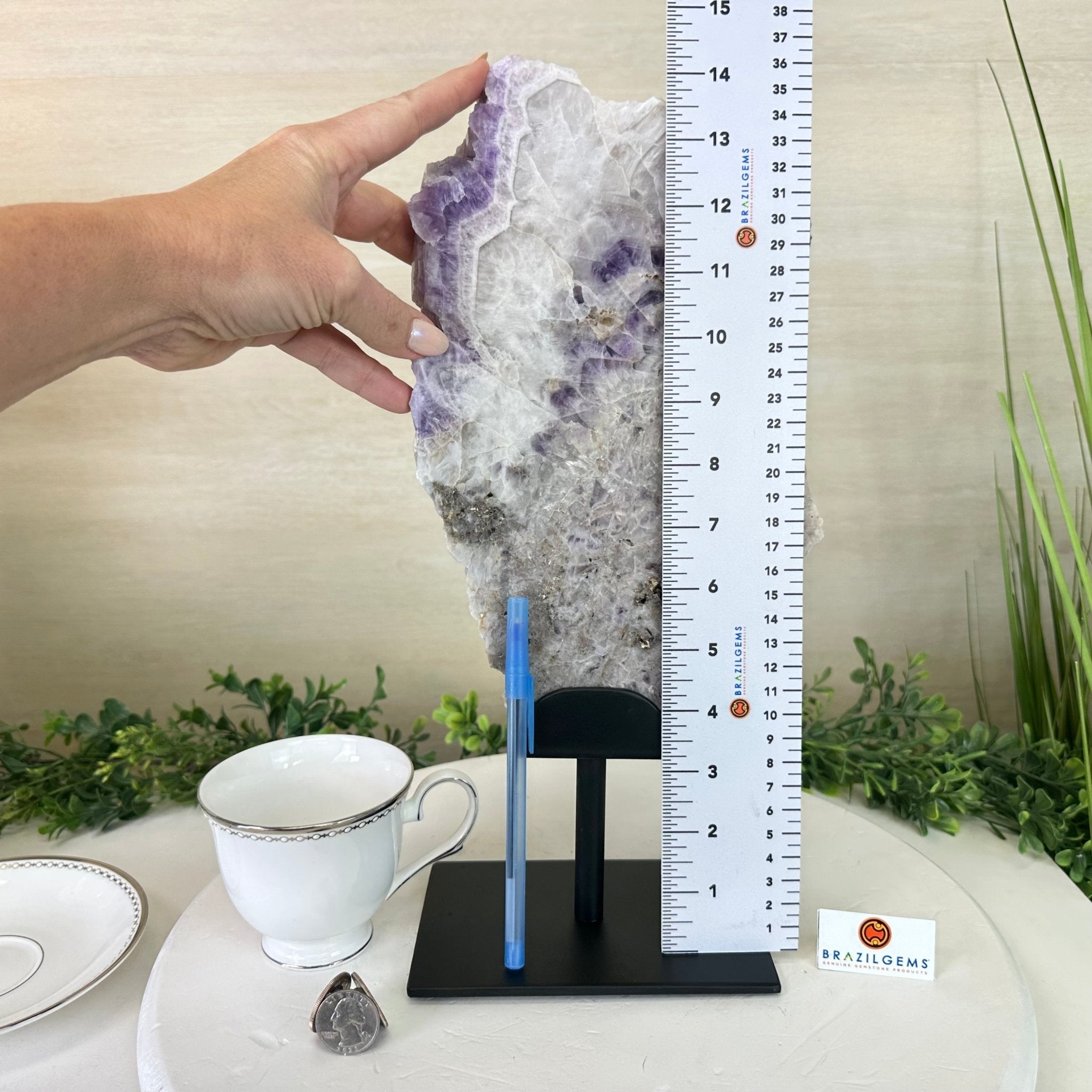 Chevron Amethyst Crystal Slice on a Stand, 4.7 lbs & 14.6" Tall #5621AC - 012 - Brazil GemsBrazil GemsChevron Amethyst Crystal Slice on a Stand, 4.7 lbs & 14.6" Tall #5621AC - 012Slices on Fixed Bases5621AC - 012