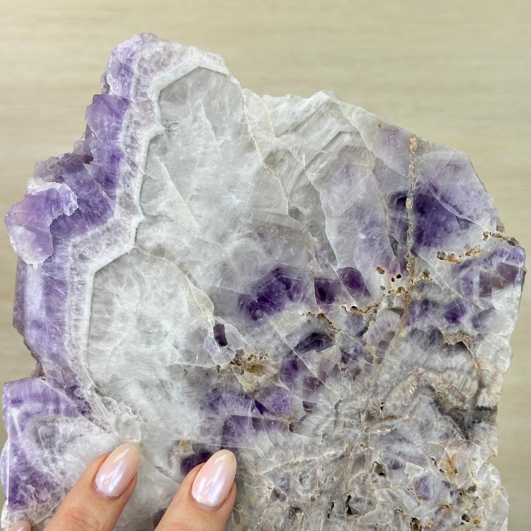 Chevron Amethyst Crystal Slice on a Stand, 4.7 lbs & 14.6" Tall #5621AC - 012 - Brazil GemsBrazil GemsChevron Amethyst Crystal Slice on a Stand, 4.7 lbs & 14.6" Tall #5621AC - 012Slices on Fixed Bases5621AC - 012