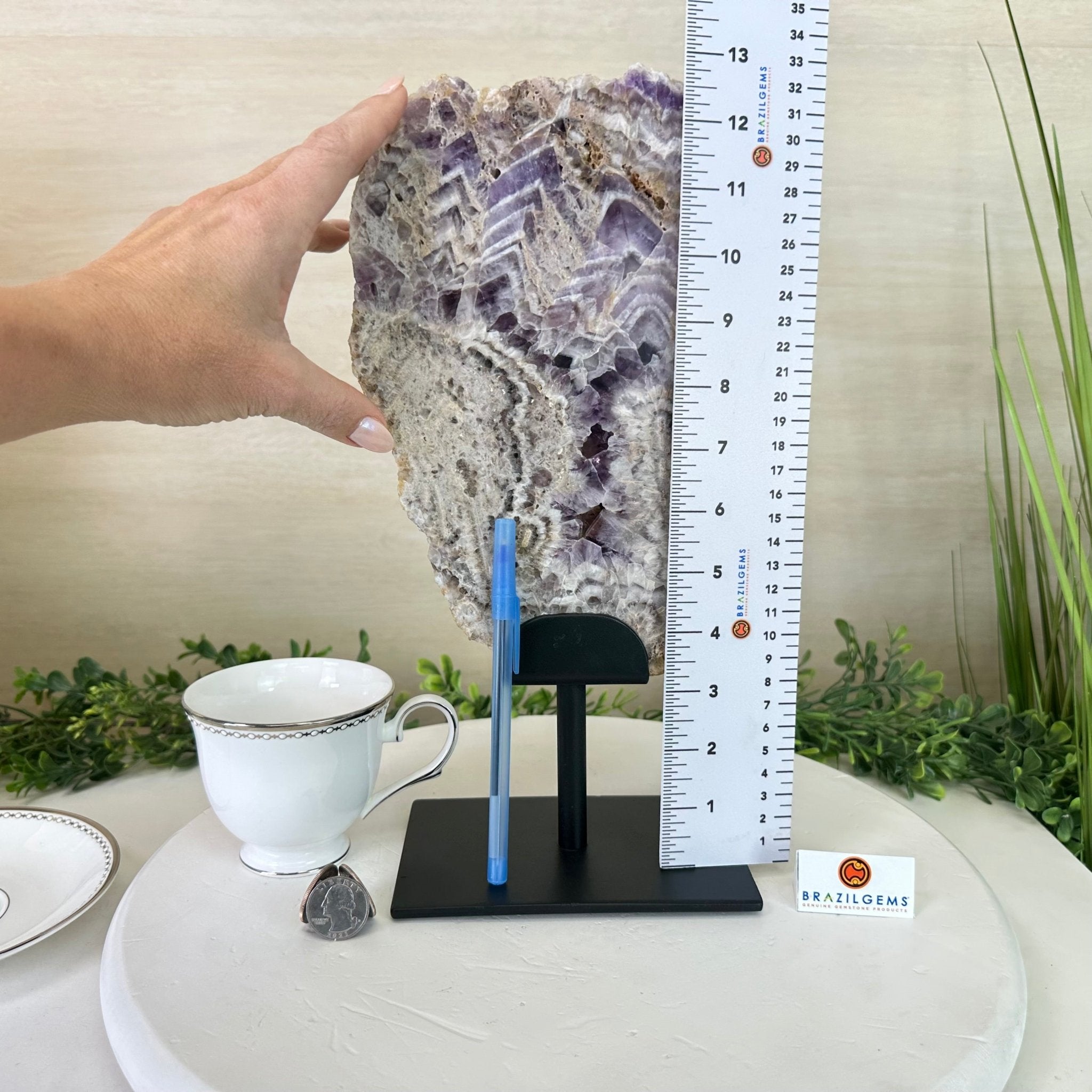 Chevron Amethyst Crystal Slice on a Stand, 4.9 lbs & 13.2" Tall #5621AC - 015 - Brazil GemsBrazil GemsChevron Amethyst Crystal Slice on a Stand, 4.9 lbs & 13.2" Tall #5621AC - 015Slices on Fixed Bases5621AC - 015