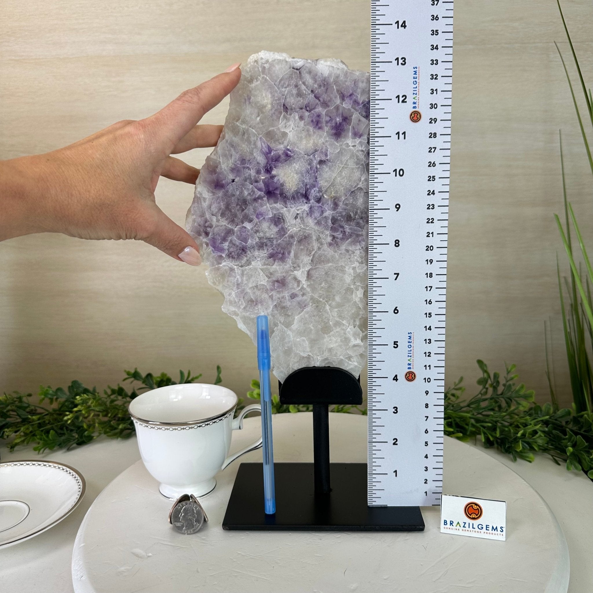 Chevron Amethyst Crystal Slice on a Stand, 4.9 lbs & 13.8" Tall #5621AC - 014 - Brazil GemsBrazil GemsChevron Amethyst Crystal Slice on a Stand, 4.9 lbs & 13.8" Tall #5621AC - 014Slices on Fixed Bases5621AC - 014