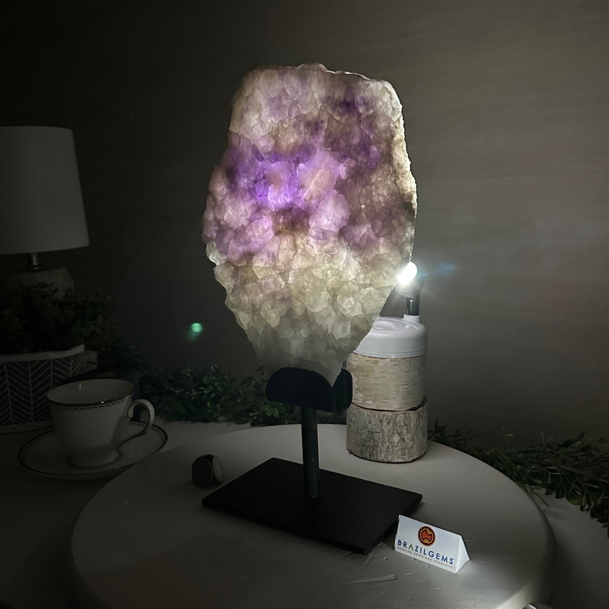 Chevron Amethyst Crystal Slice on a Stand, 4.9 lbs & 13.8" Tall #5621AC - 014 - Brazil GemsBrazil GemsChevron Amethyst Crystal Slice on a Stand, 4.9 lbs & 13.8" Tall #5621AC - 014Slices on Fixed Bases5621AC - 014