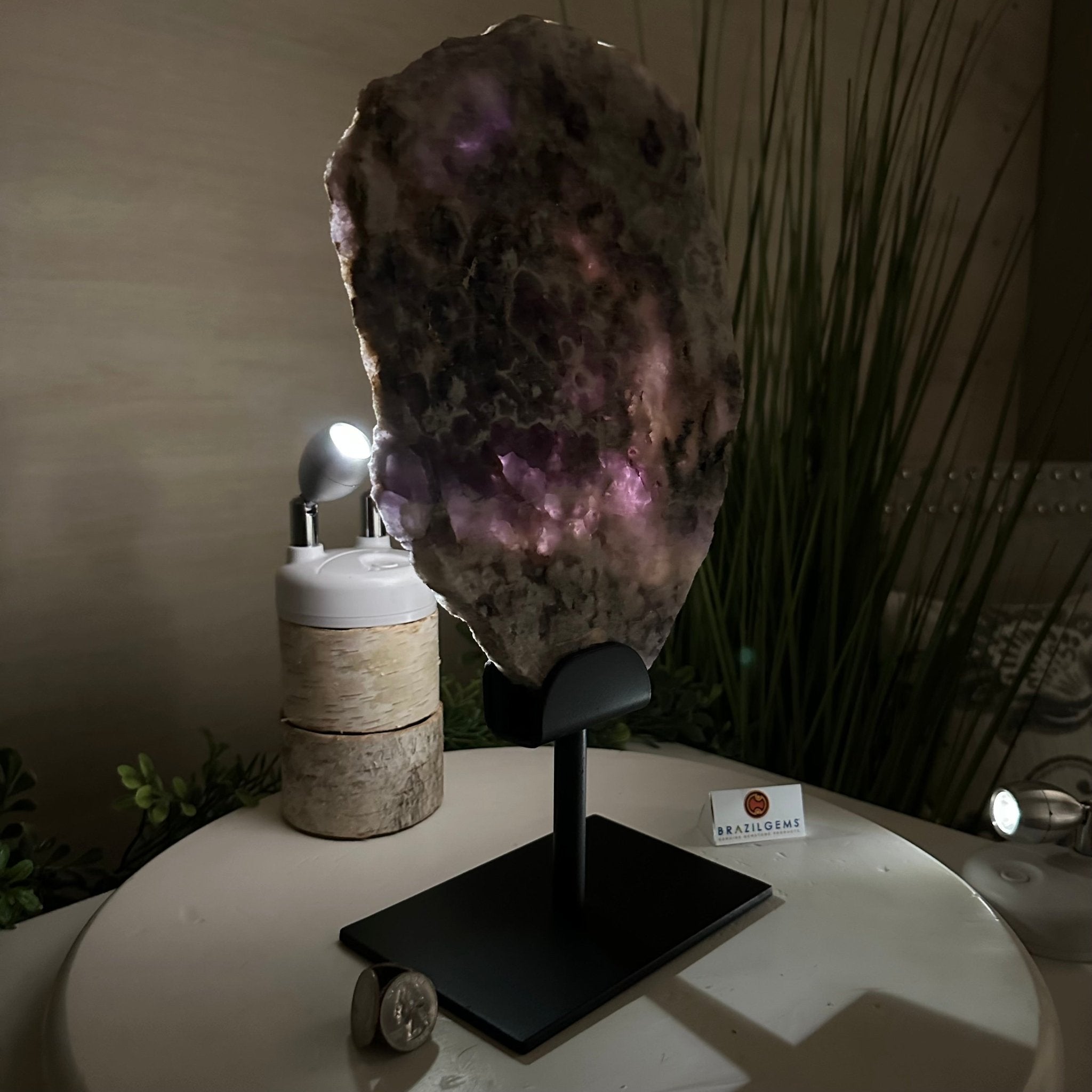 Chevron Amethyst Crystal Slice on a Stand, 5.2 lbs & 13.6" Tall #5621AC - 017 - Brazil GemsBrazil GemsChevron Amethyst Crystal Slice on a Stand, 5.2 lbs & 13.6" Tall #5621AC - 017Slices on Fixed Bases5621AC - 017