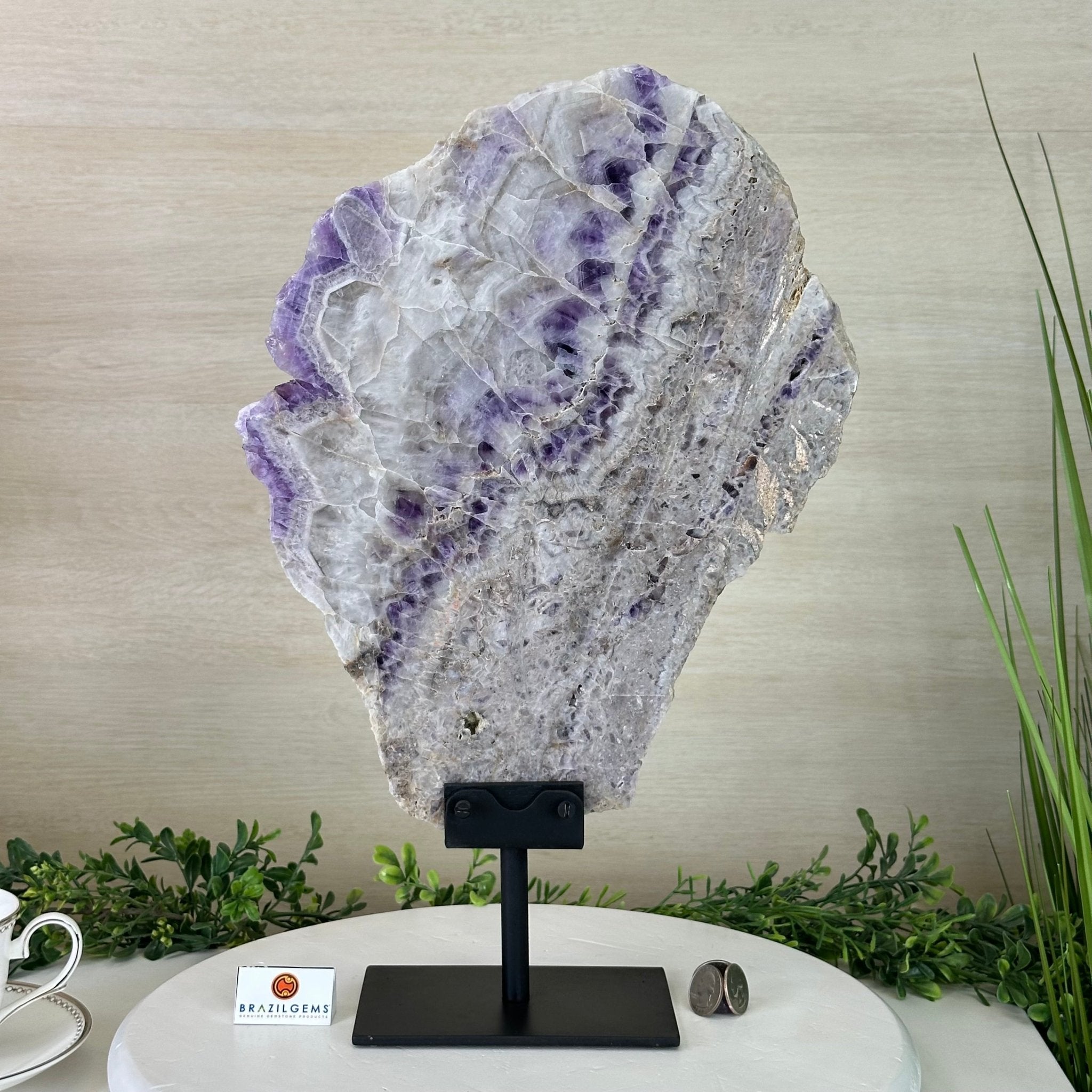 Chevron Amethyst Crystal Slice on a Stand, 9 lbs & 17.5" Tall #5621AC - 019 - Brazil GemsBrazil GemsChevron Amethyst Crystal Slice on a Stand, 9 lbs & 17.5" Tall #5621AC - 019Slices on Fixed Bases5621AC - 019