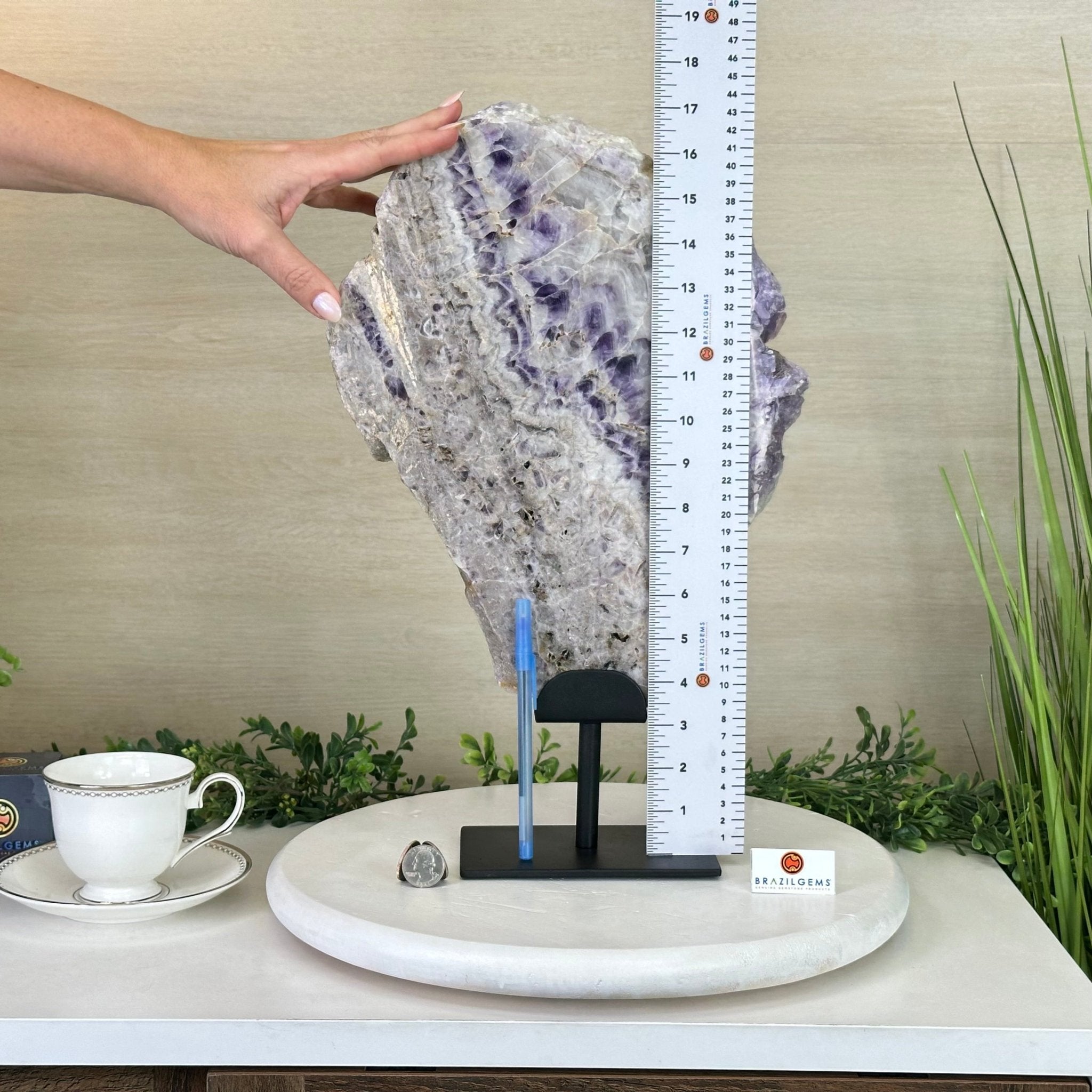 Chevron Amethyst Crystal Slice on a Stand, 9 lbs & 17.5" Tall #5621AC - 019 - Brazil GemsBrazil GemsChevron Amethyst Crystal Slice on a Stand, 9 lbs & 17.5" Tall #5621AC - 019Slices on Fixed Bases5621AC - 019