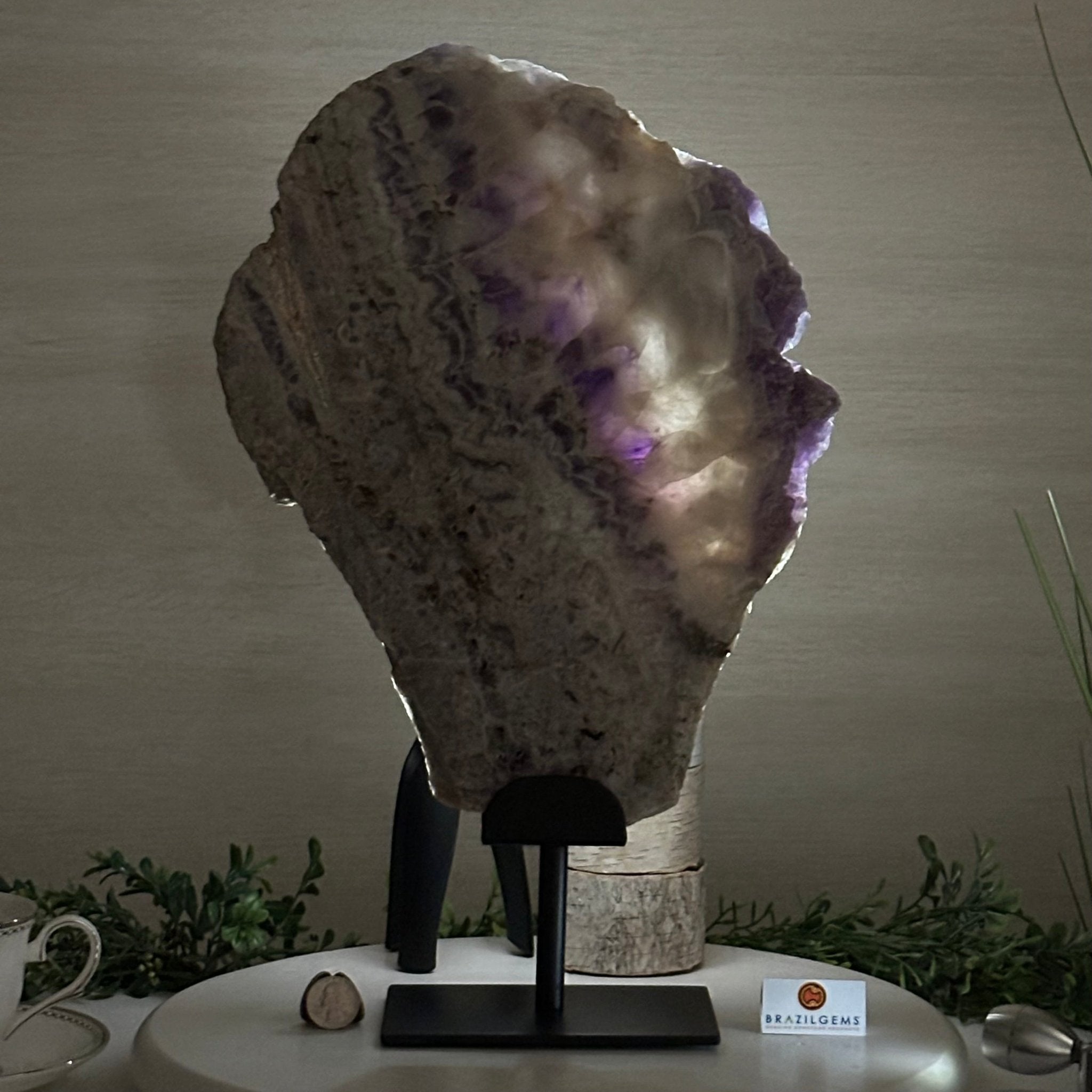 Chevron Amethyst Crystal Slice on a Stand, 9 lbs & 17.5" Tall #5621AC - 019 - Brazil GemsBrazil GemsChevron Amethyst Crystal Slice on a Stand, 9 lbs & 17.5" Tall #5621AC - 019Slices on Fixed Bases5621AC - 019