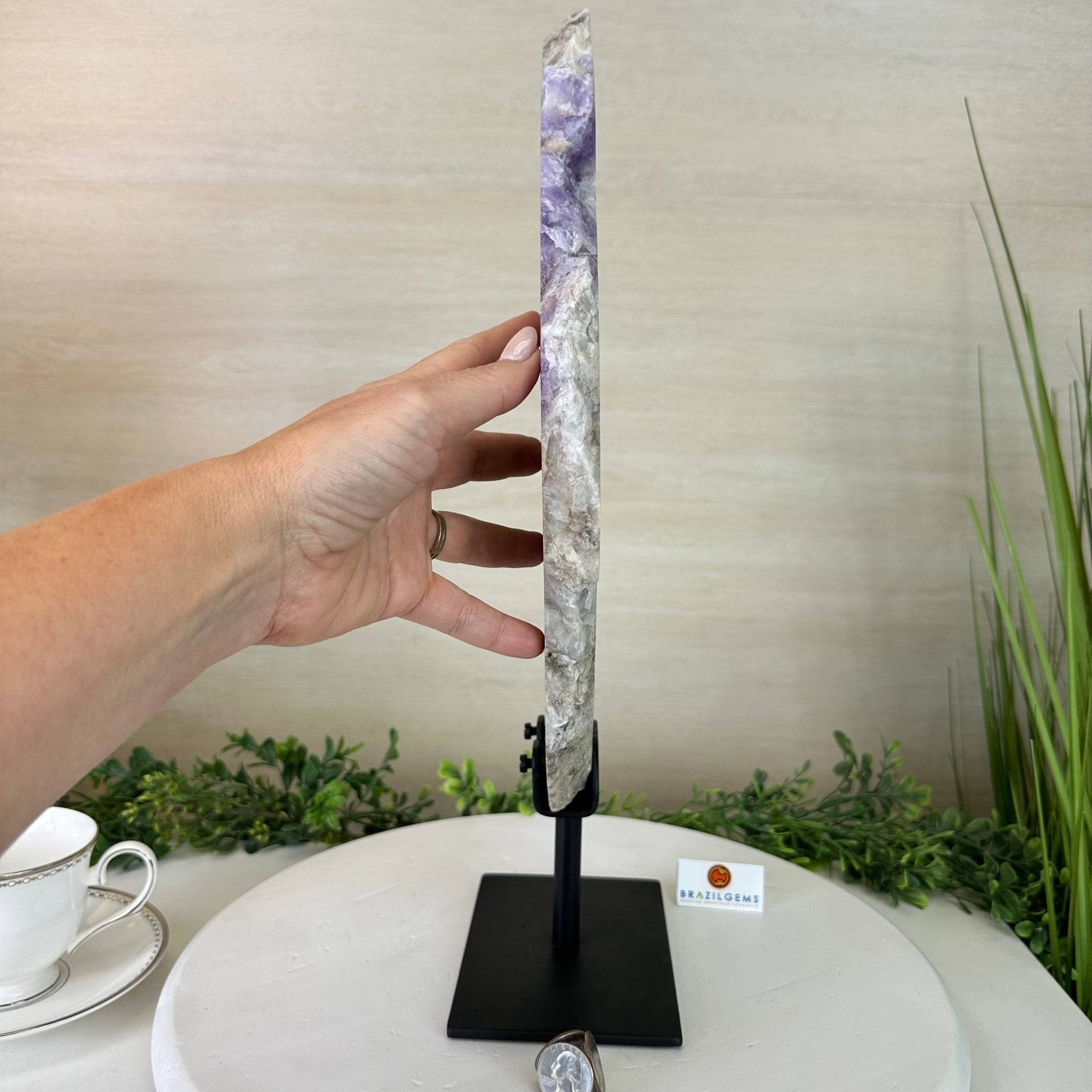 Chevron Amethyst Crystal Slice on a Stand, 9.8 lbs & 17.7" Tall #5621AC - 020 - Brazil GemsBrazil GemsChevron Amethyst Crystal Slice on a Stand, 9.8 lbs & 17.7" Tall #5621AC - 020Slices on Fixed Bases5621AC - 020