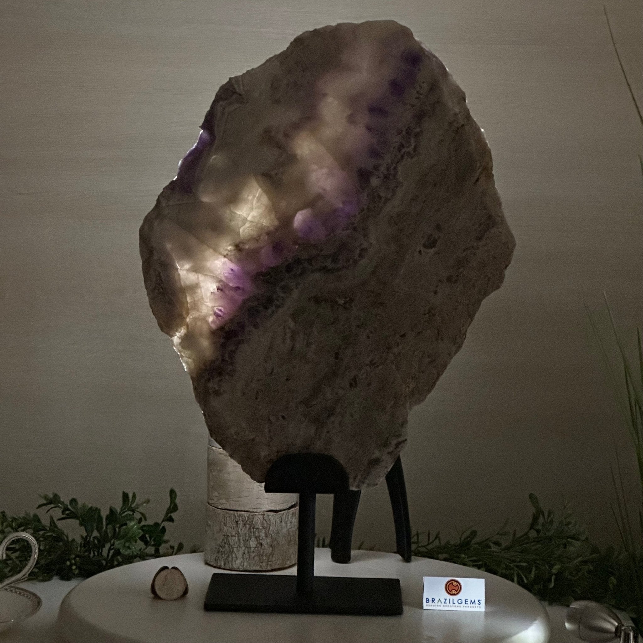 Chevron Amethyst Crystal Slice on a Stand, 9.8 lbs & 17.7" Tall #5621AC - 020 - Brazil GemsBrazil GemsChevron Amethyst Crystal Slice on a Stand, 9.8 lbs & 17.7" Tall #5621AC - 020Slices on Fixed Bases5621AC - 020