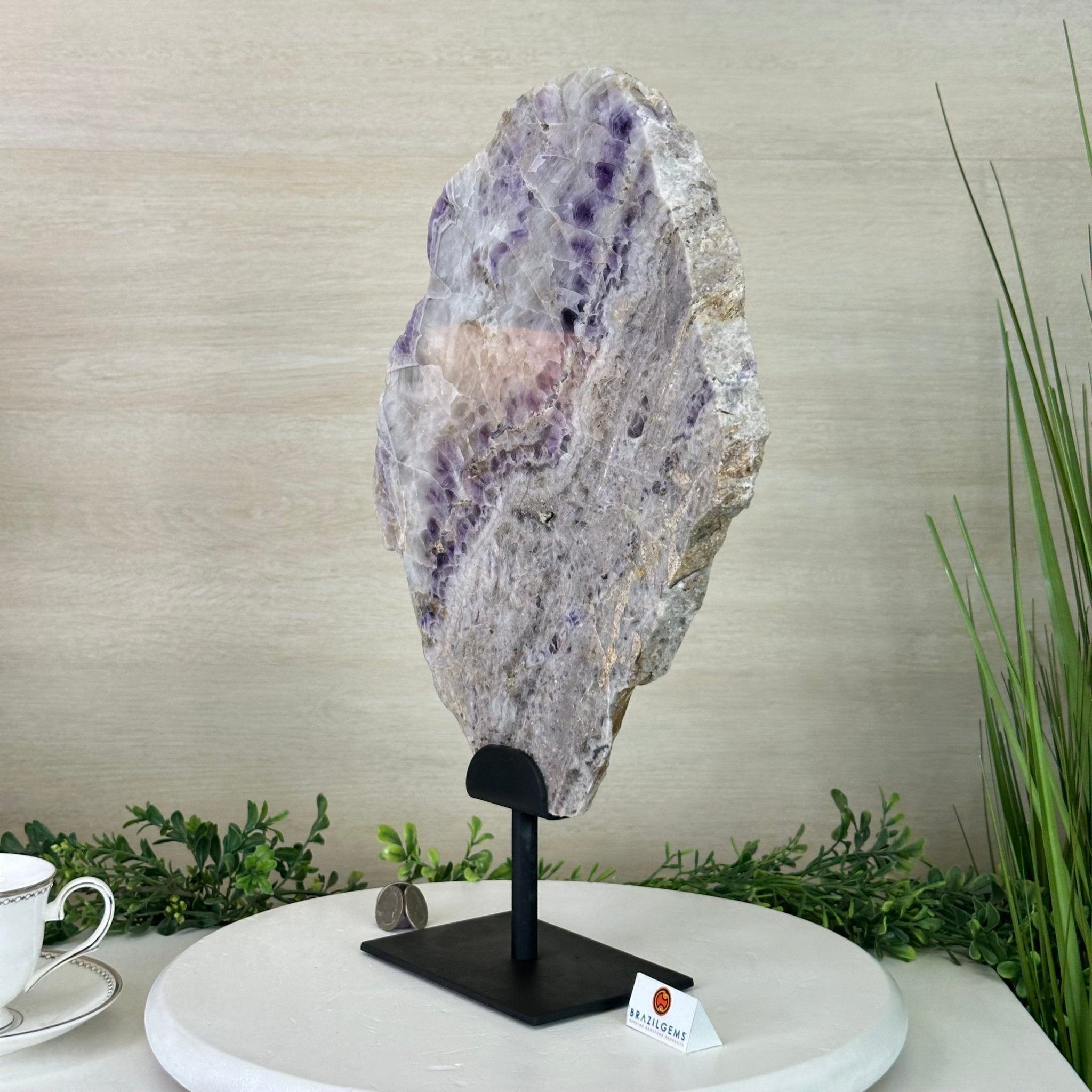 Chevron Amethyst Crystal Slice on a Stand, 9.8 lbs & 17.7" Tall #5621AC - 020 - Brazil GemsBrazil GemsChevron Amethyst Crystal Slice on a Stand, 9.8 lbs & 17.7" Tall #5621AC - 020Slices on Fixed Bases5621AC - 020