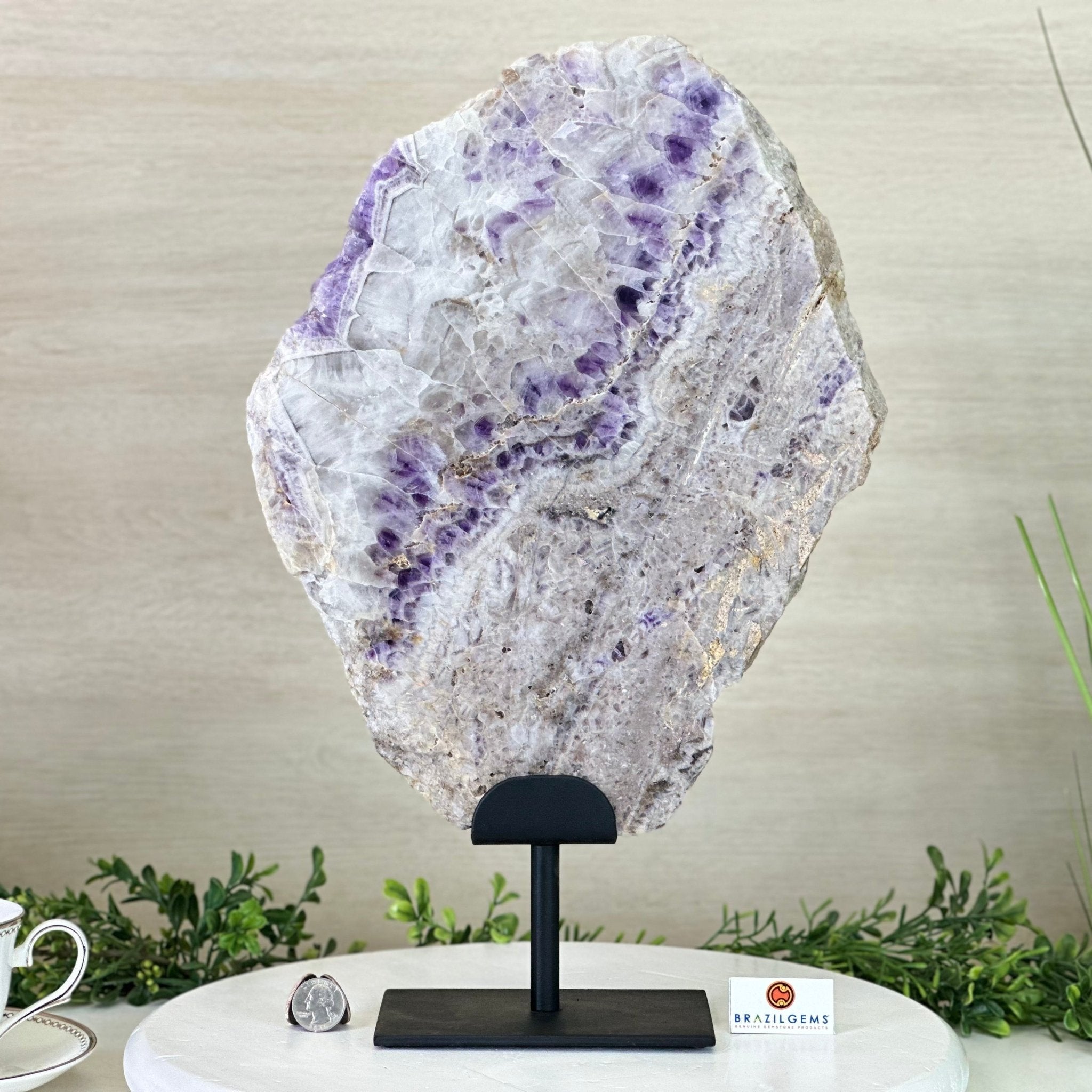 Chevron Amethyst Crystal Slice on a Stand, 9.8 lbs & 17.7" Tall #5621AC - 020 - Brazil GemsBrazil GemsChevron Amethyst Crystal Slice on a Stand, 9.8 lbs & 17.7" Tall #5621AC - 020Slices on Fixed Bases5621AC - 020