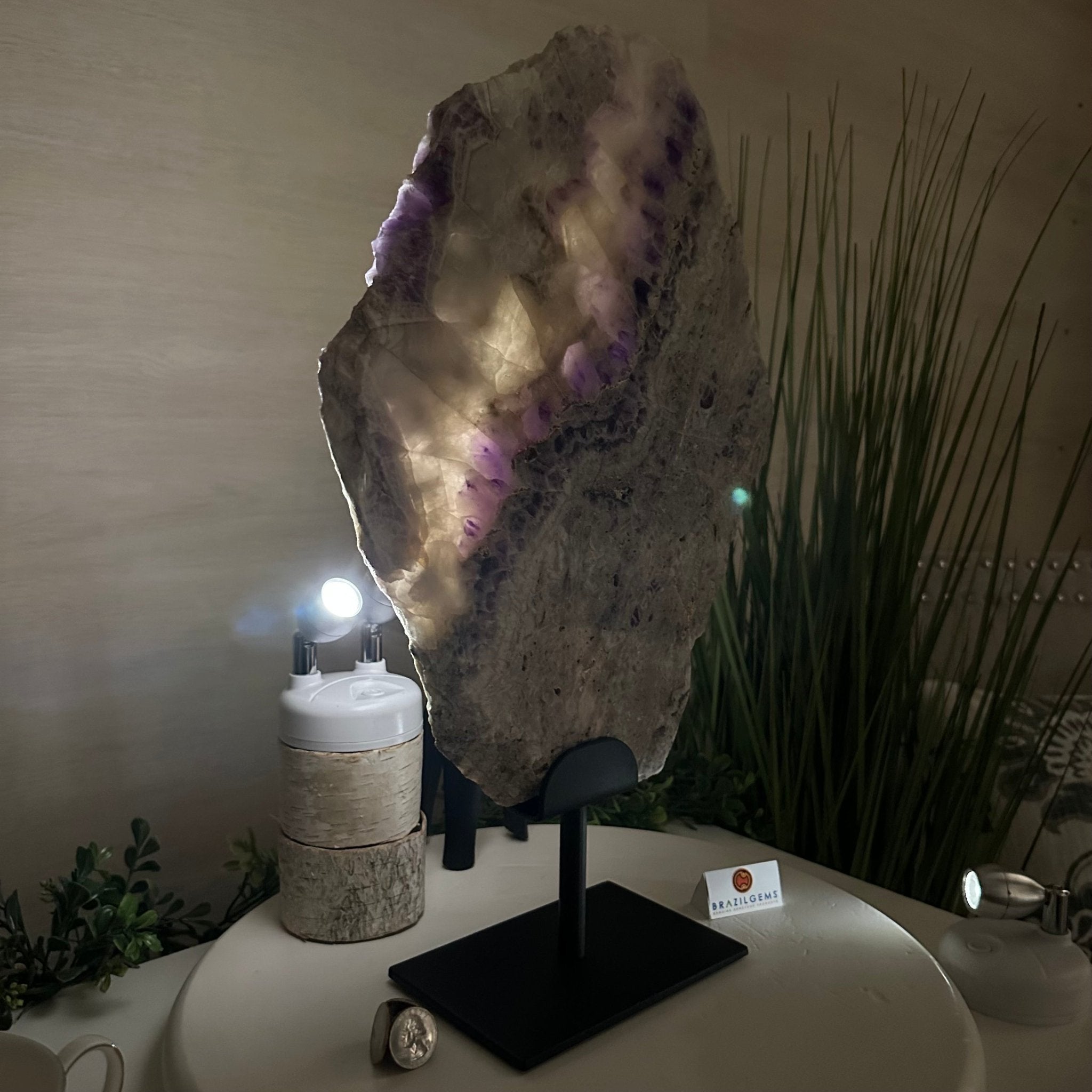 Chevron Amethyst Crystal Slice on a Stand, 9.8 lbs & 17.7" Tall #5621AC - 020 - Brazil GemsBrazil GemsChevron Amethyst Crystal Slice on a Stand, 9.8 lbs & 17.7" Tall #5621AC - 020Slices on Fixed Bases5621AC - 020