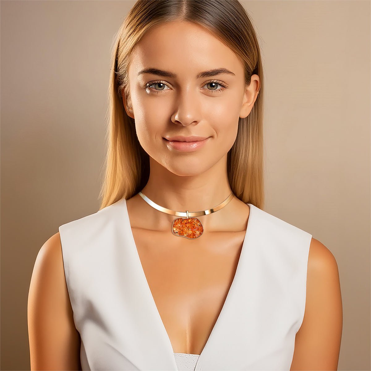 Choker Style Gold Plated Necklace & Earring Set with Natural Gemstone Fragments - Brazil GemsBrazil GemsChoker Style Gold Plated Necklace & Earring Set with Natural Gemstone FragmentsNecklace & Earring Set14GP1731 - 127