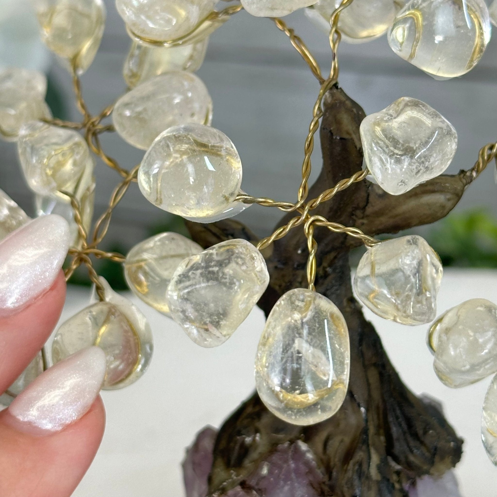 Clear Quartz 5" Tall Handmade Gemstone Tree on a Crystal base, 35 Gems #5401CLRQ - Brazil GemsBrazil GemsClear Quartz 5" Tall Handmade Gemstone Tree on a Crystal base, 35 Gems #5401CLRQGemstone Trees5401CLRQ