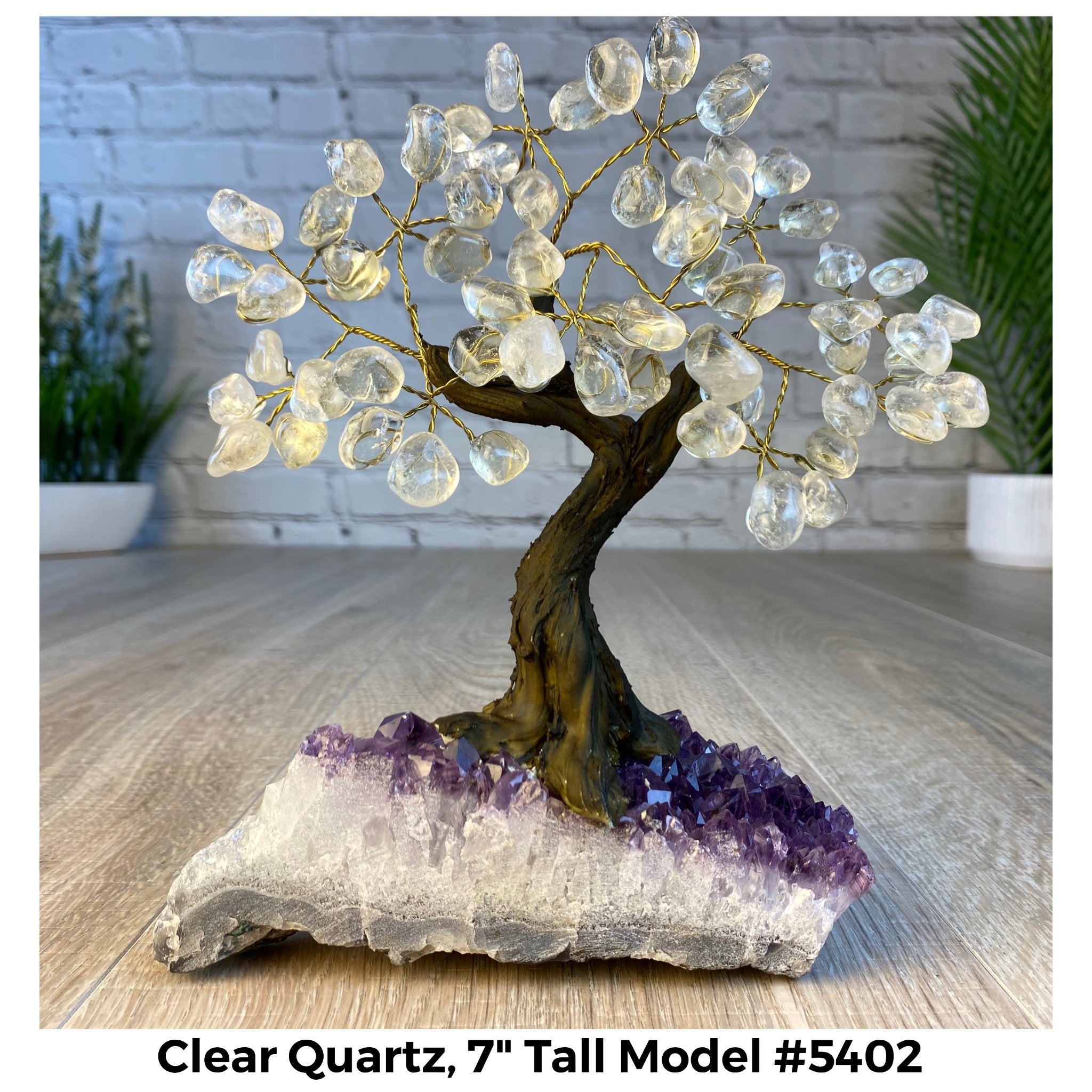Clear Quartz 7" Tall Handmade Gemstone Tree on a Crystal base, 60 Gems #5402CLRQ - Brazil GemsBrazil GemsClear Quartz 7" Tall Handmade Gemstone Tree on a Crystal base, 60 Gems #5402CLRQGemstone Trees5402CLRQ
